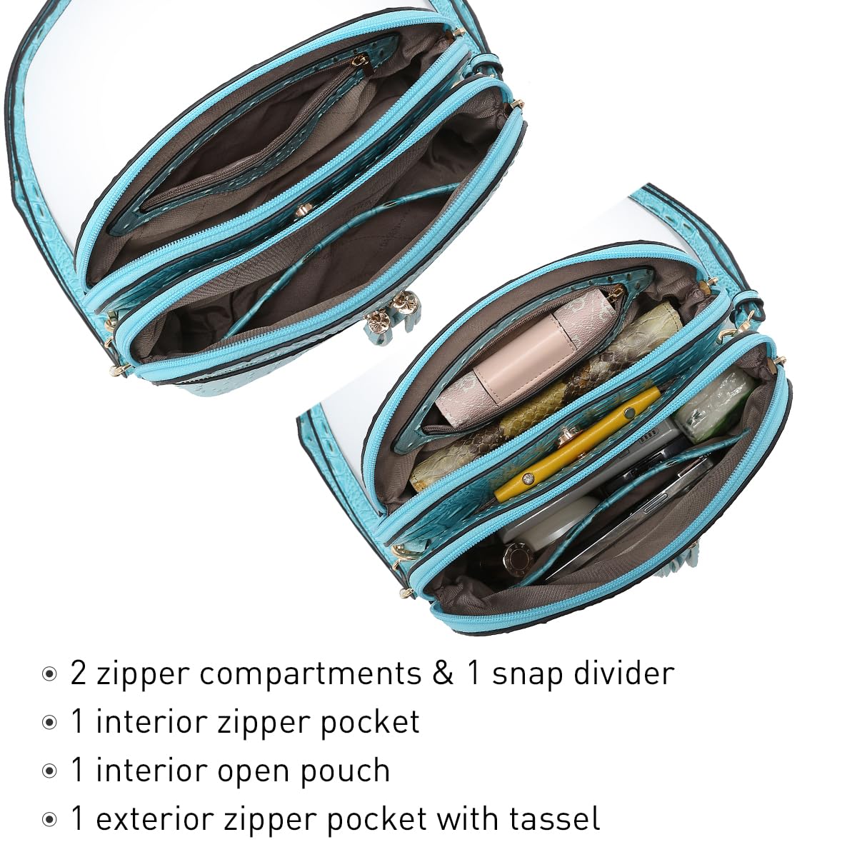 Dasein Borsa a tracolla da donna con nappa, con cerniera, borsa da viaggio alla moda con tasche multiple