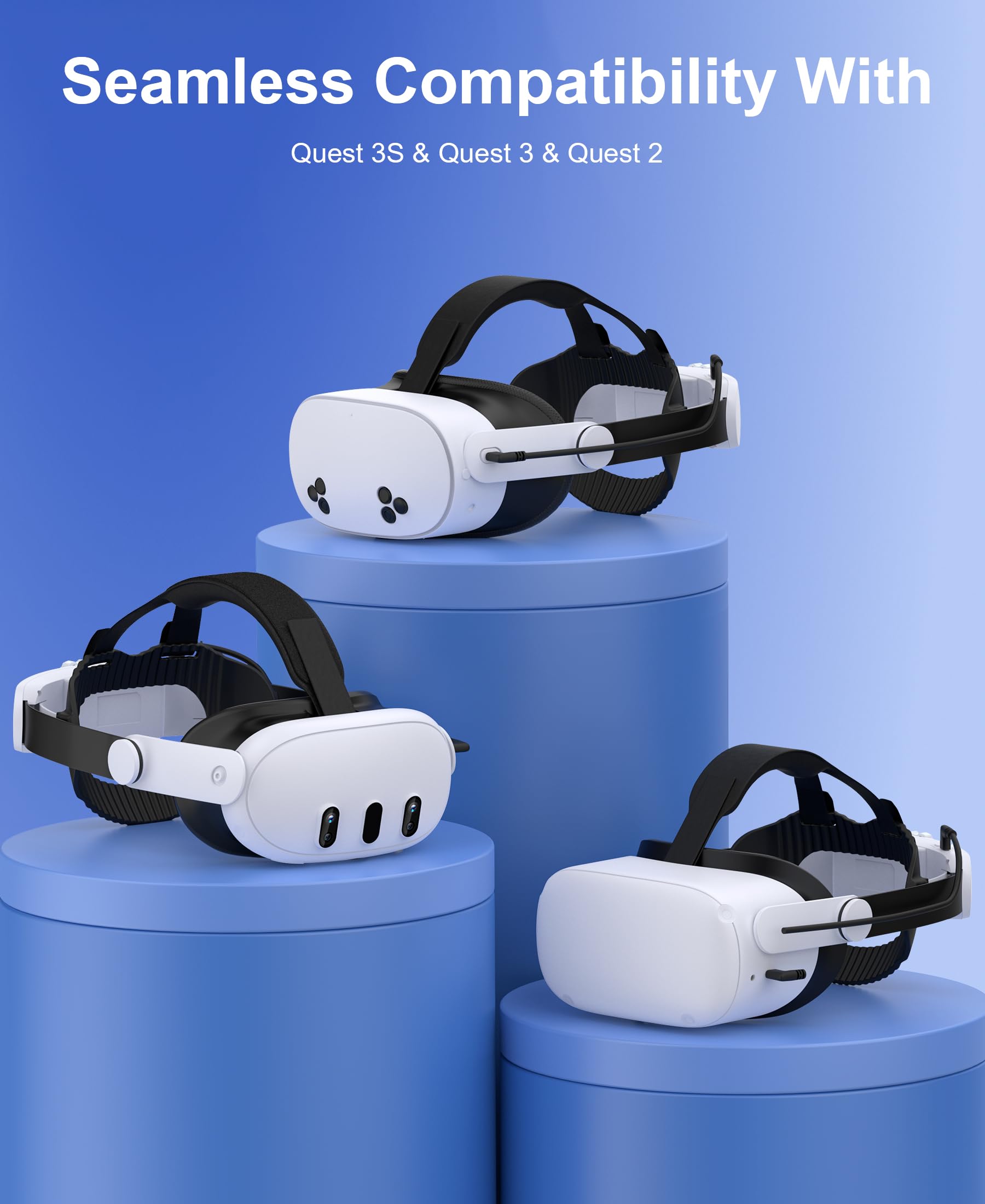 Sangle de tête de batterie compatible avec Meta Quest 3S/3/2, sangle de casque VR avec batterie rechargeable de 8000 mAh soutien amélioré et accessoires de confort pour Oculus Head Strap