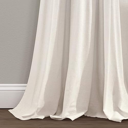 Miniatura 2 de Lush Decor - Cortinas de lino con botones de estilo granja, panel individual, diseño plisado de dos tonos de 40pulgadas de ancho x 84pulgadas de
