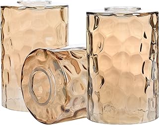 3 Pack Amber Hammered Glass Lamp Shade Replacement, 1-5/8 Inch Fitter, 6-1/16" Tall, Water