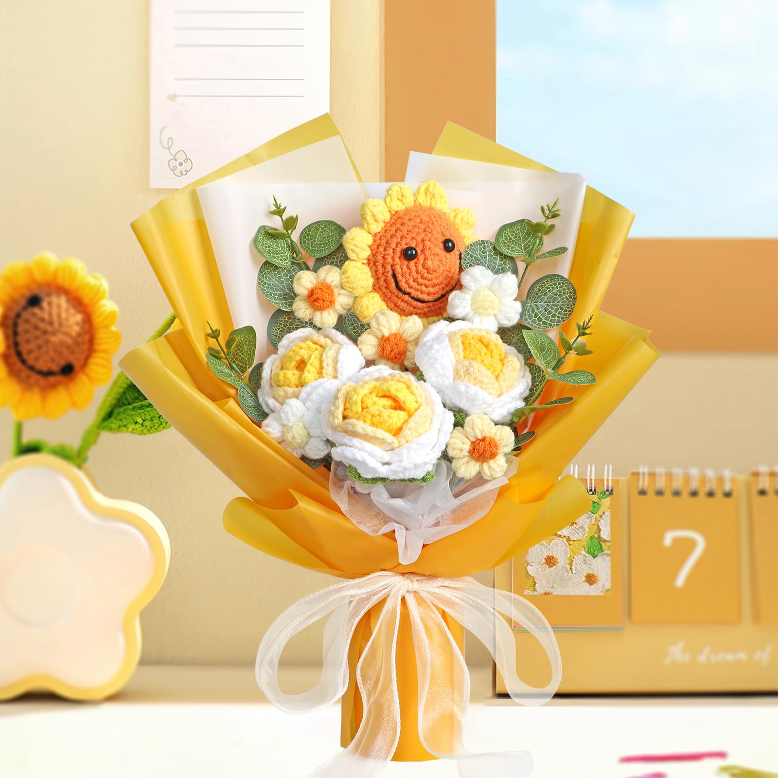 Bouquet di fiori artificiali all'uncinetto Bouquet di fiori eterni