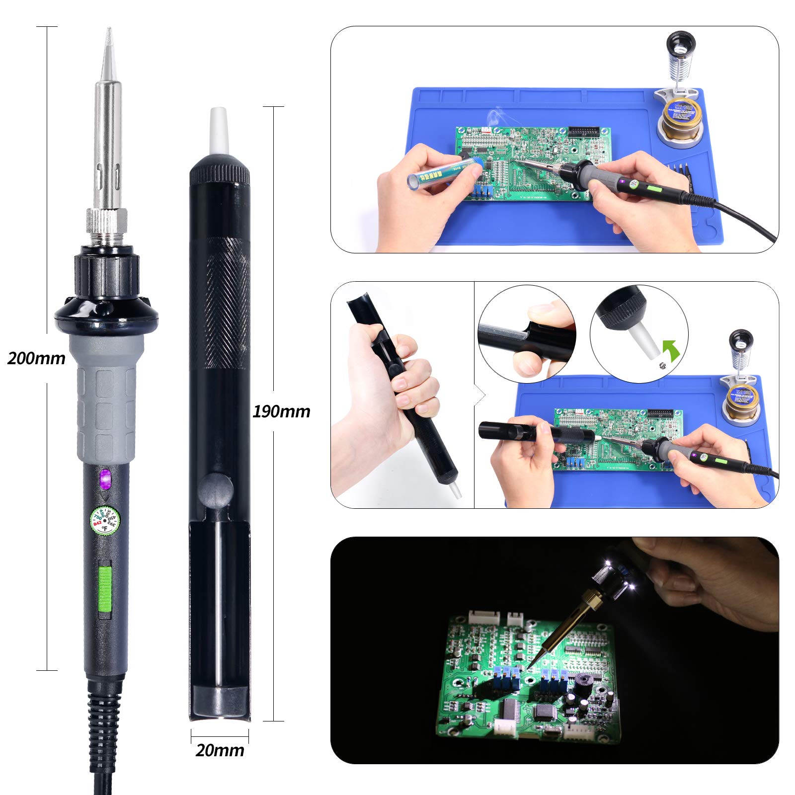 YIHUA 947V Soldering Iron Kit with 3 LED Lights, Temperature Control
