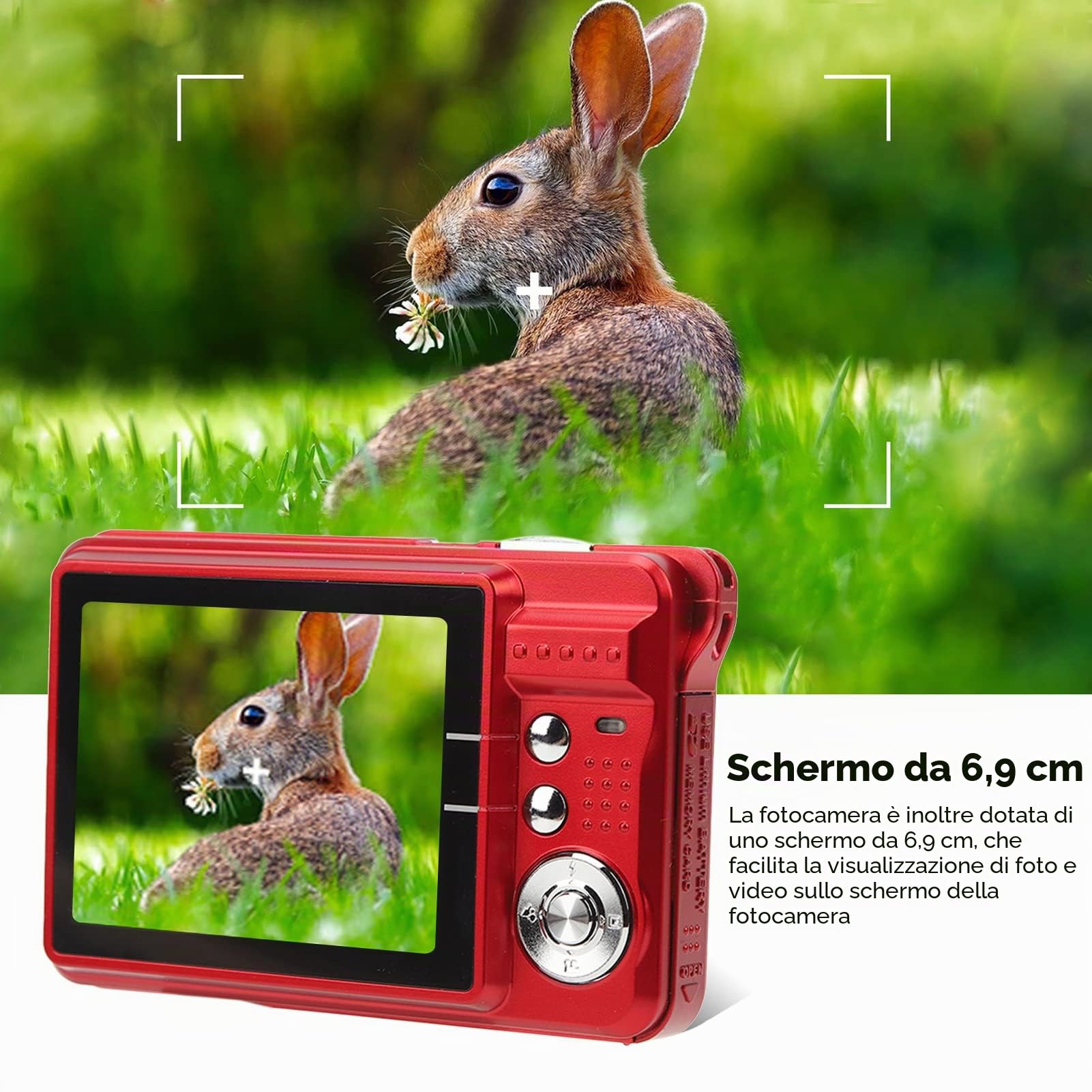 Fotocamera Digitale, Videocamera 4K 48MP, Fotocamera con Zoom 8X Antivibrazione con Schermo LCD da 2,7 Pollici, Registratore Videocamera per Vlogging per Raveling, C3 48, Rosso