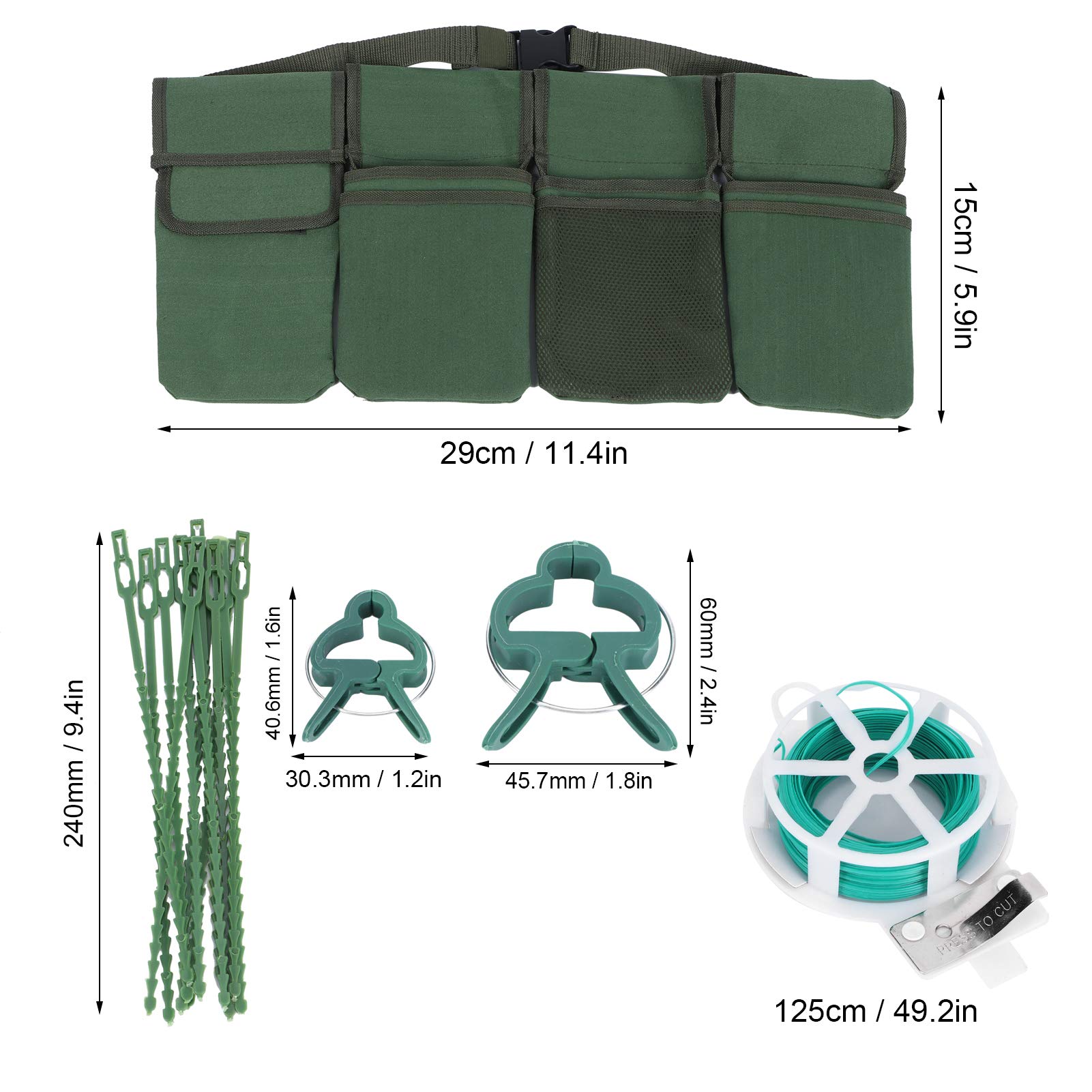 Set di attrezzi da giardinaggio, verde con clip di sostegno per piante, kit di fascette regolabili per la tutoratura di pomodori, cetrioli e piselli dolci, organizer