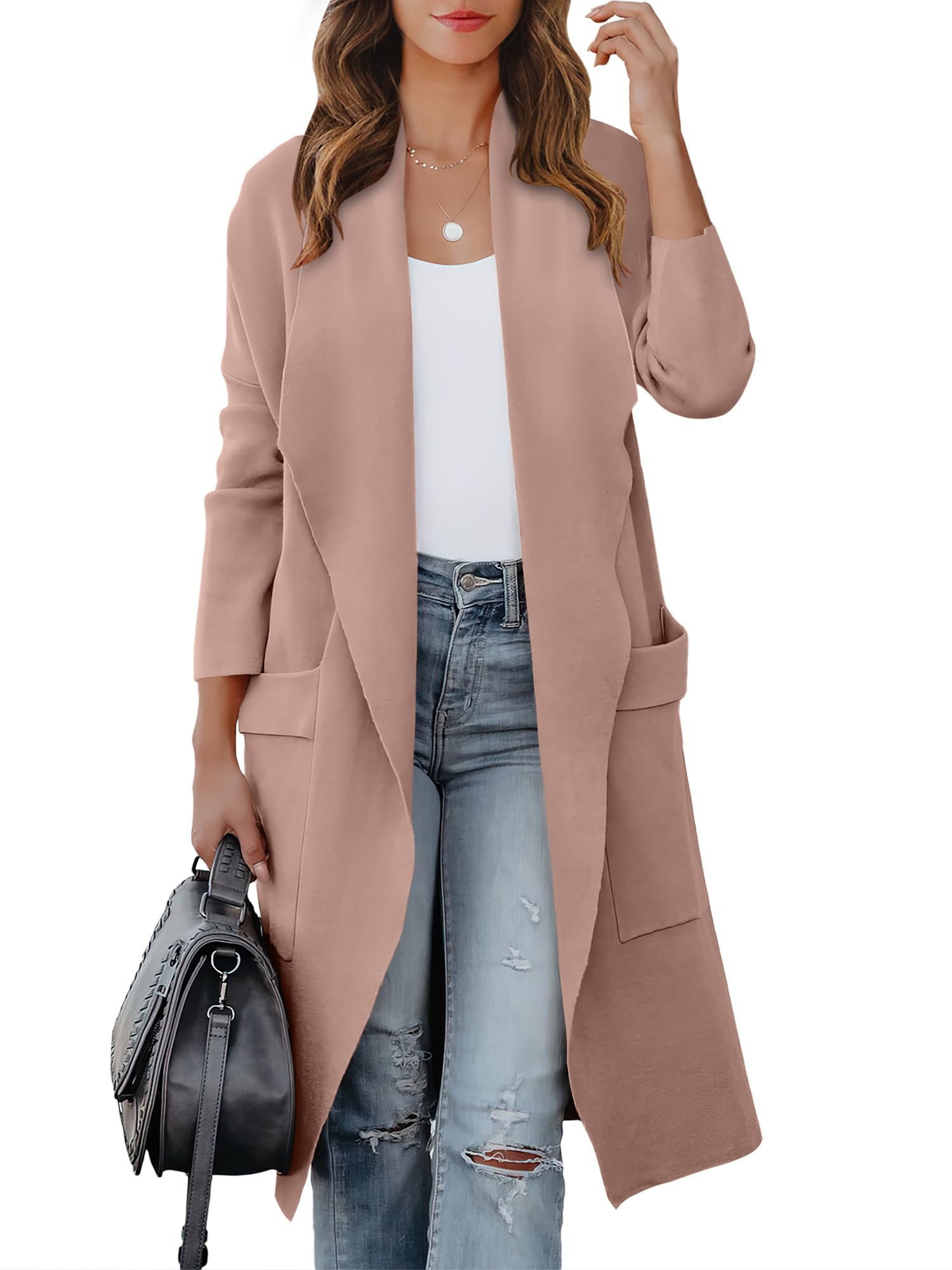 ANRABESS Womens Long Cardigan Sweater 2025 Fall Fashion Casual Oversized Knit Open Front Coatigan Jacket Coat Outfits
