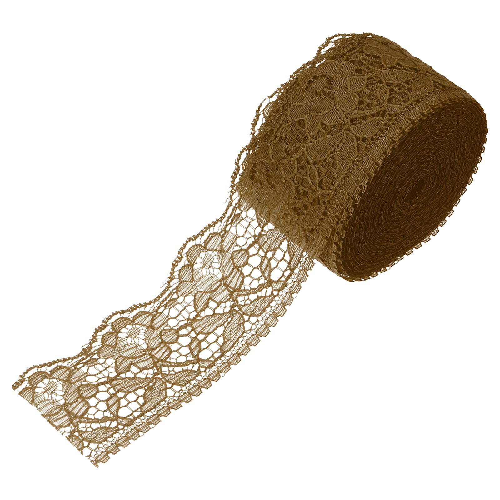 sourcing map 2.4 Inch Wide 10 Yard Elastic Lace Ribbon Floral Pattern Light Brown Stretch Lace Trim Embroidered Fabric for Sewing Making, and DIY Crafts, Gift Wrapping, Bouquets, Wedding Decor