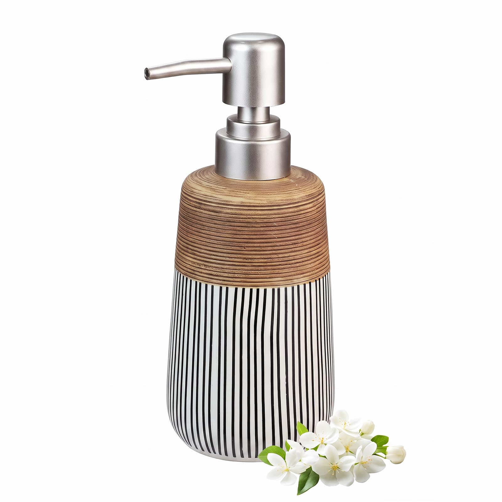 Ceramic Soap Dispenser - 420ml Liquid Dispenser Refillable Hand Lotion Pump Bottles Shampoo Conditioner Shower Gel Dish Detergent Storage Container for Bathroom Countertop Kitchen Laundry Room