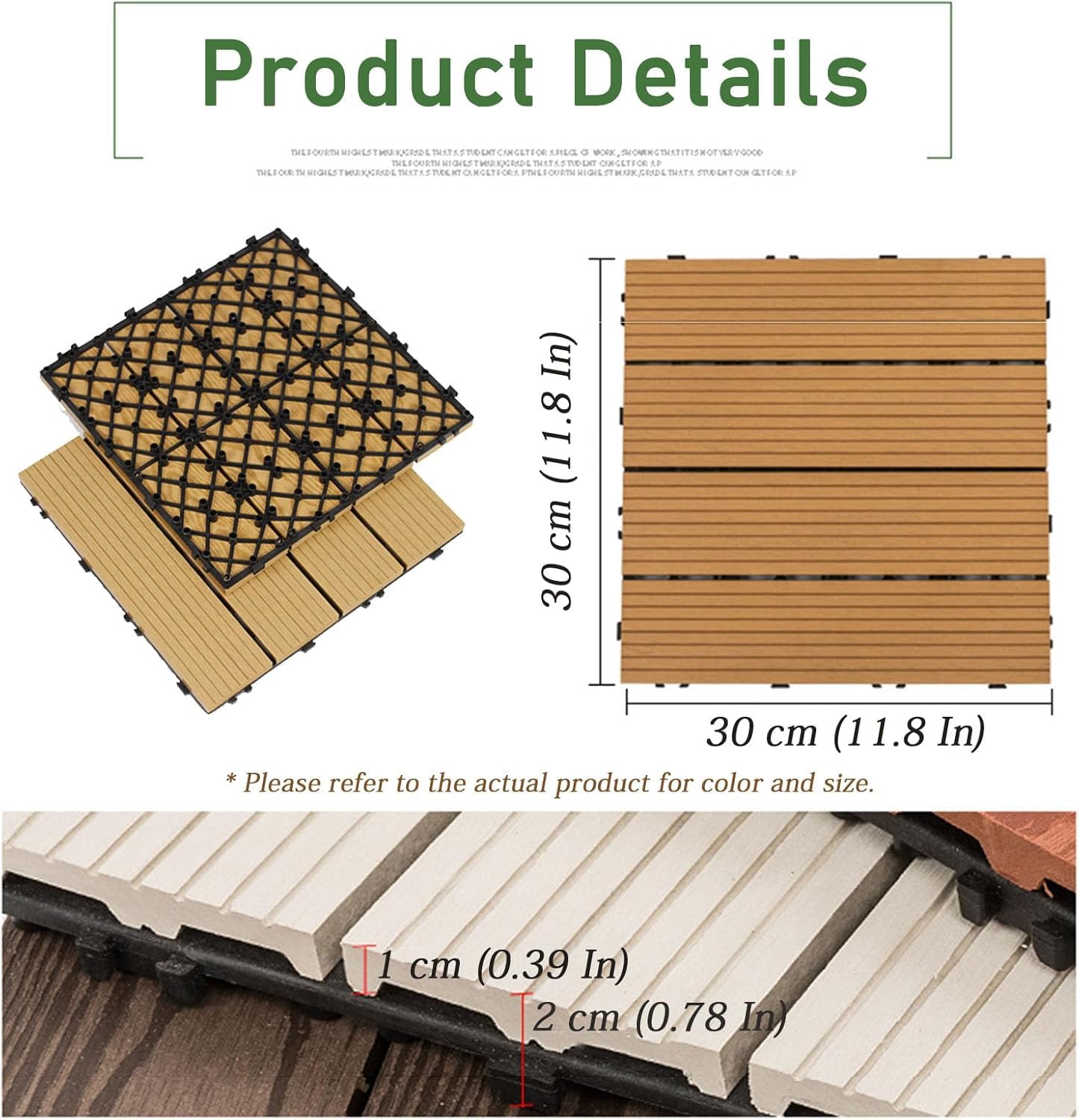 Dalles et lames de terrasse en composite, Bois emboîtable - Carreaux de terrasse intérieur et extérieur multicolores paquet de 10(A-White)
