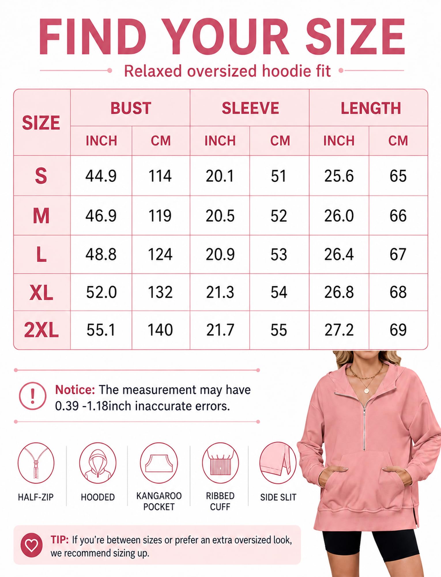 FEOYA Damska bluza z kapturem, oversize, z zamkiem błyskawicznym, z długim