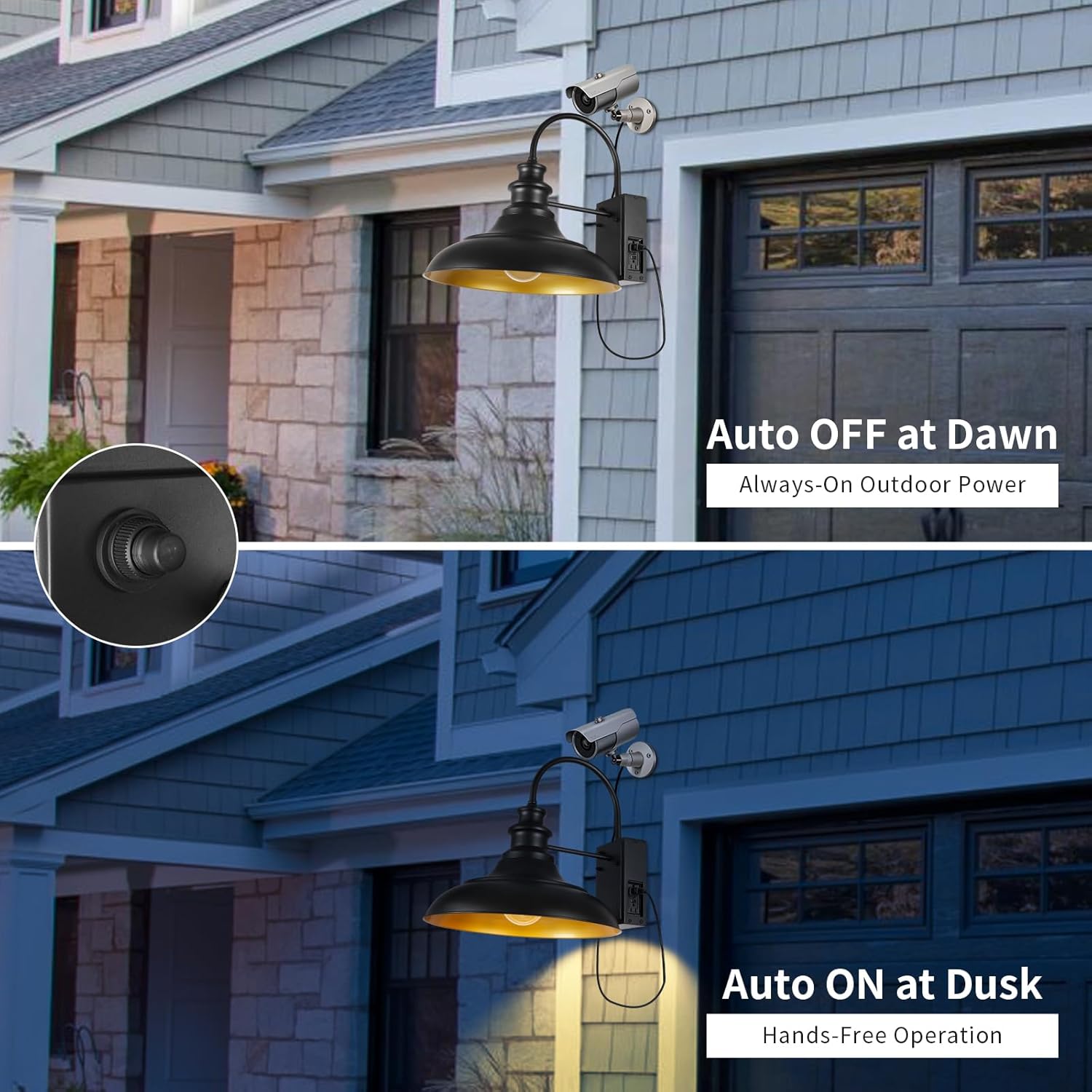 Dusk to Dawn Sensor Outdoor Barn Light with GFCI Outlet, 16 Inch Farmhouse Exterior Wall Sconce, Rustic Lighting Fixture, Industrial Wall Lantern for Garage Shed Patio, STRZ034L-W BK