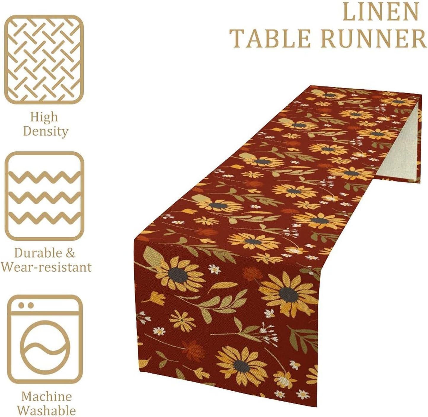 Sunflower Eucalyptus Summer Table Runner, Spring Fall Kitchen Dining Table Decoration for Home Party 13x120Inch