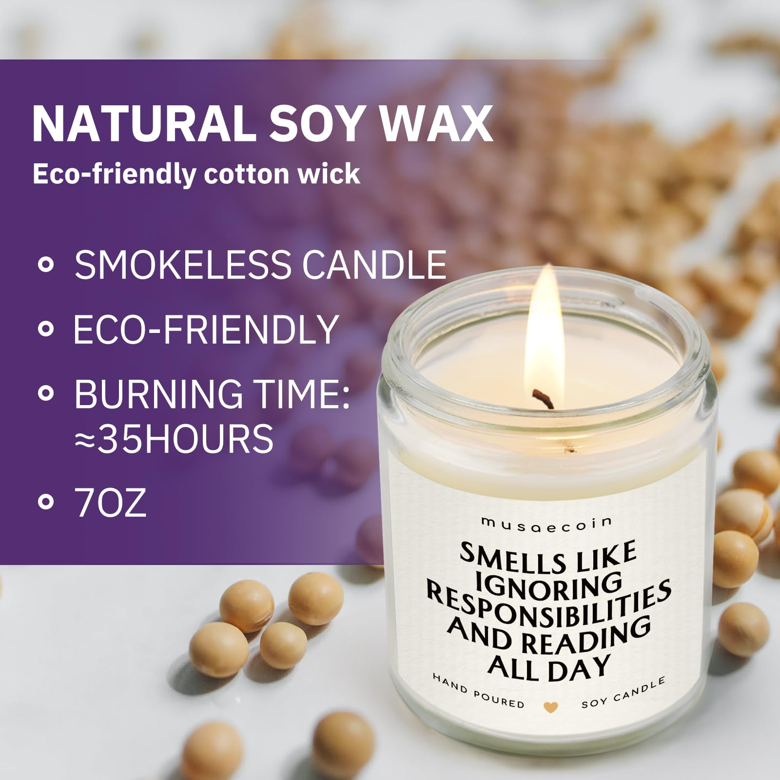 Book Lovers Gifts, Funny Gifts for Book Lovers, Birthday Bookish Presents for Readers Librarian Bookworm - Handmade Lavender Candle 7oz
