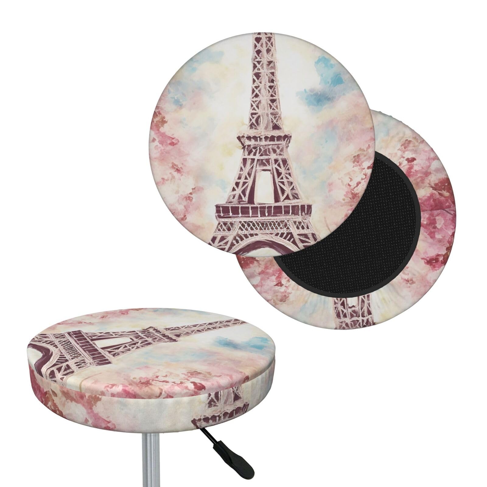NONHAI Beautiful Eiffel Tower Paris Bar Stool Cover Round Elastic Stool Cushion Covers Dustproof Bar Chair Cover Washable Stool Cushion Slipcover Stretch Stool Seat Covers for 12-14 Inch Chair