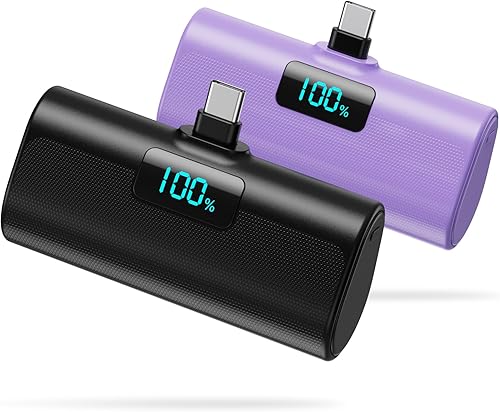 Miniatura 1 de Paquete de 2 Cargador portátil pequeño de 5200 mAh, banco de energía PD USB C actualizado con conector USB-C integrado, pantalla LCD, batería