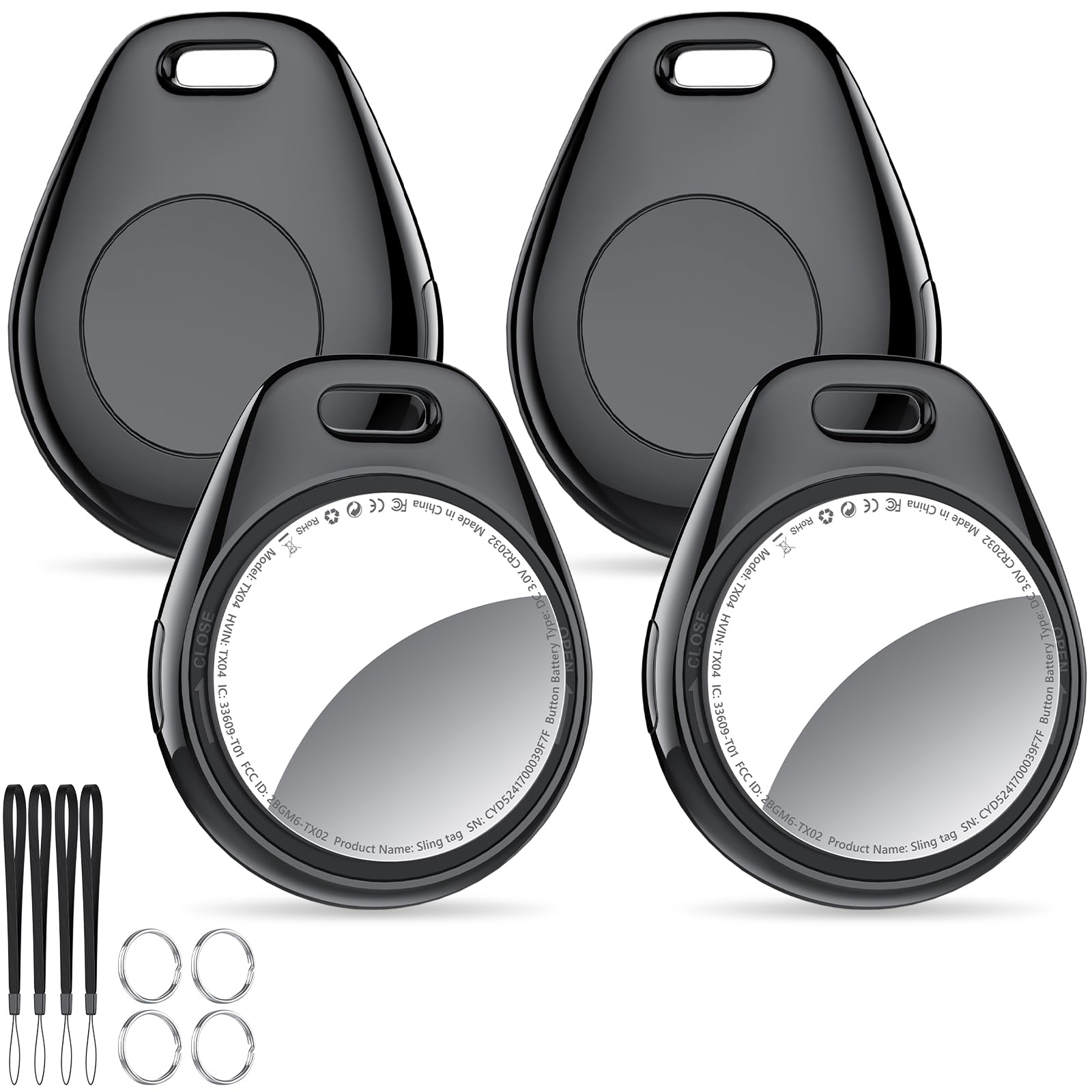 Tukio® Air Tags 4 pezzi Nero, Localizzatore Bluetooth Trova Oggetti Supporto iOS, Tracker 5.3 Bluetooth Localizzazione Batteria Sostituibile, Smart Finder per Chiavi Bagaglio Portafoglio Bicicletta