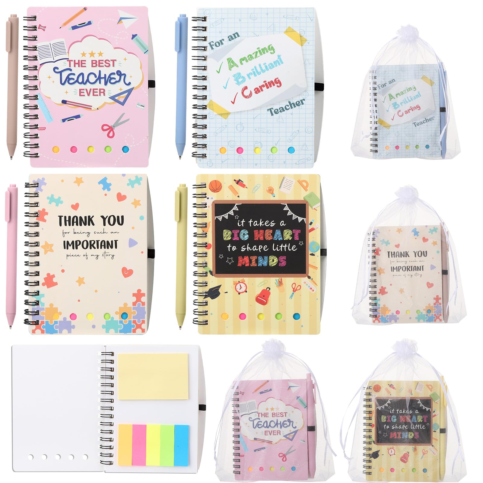 Candcamp Thank You Teacher Gifts for Colleagues,Leaving Gifts for Nurse Teachers Friends Coworkers,4 Sets Assistant Appreciation Motivational Journal Notebook and Pen Set(Kahki Blue Pink Yellow)
