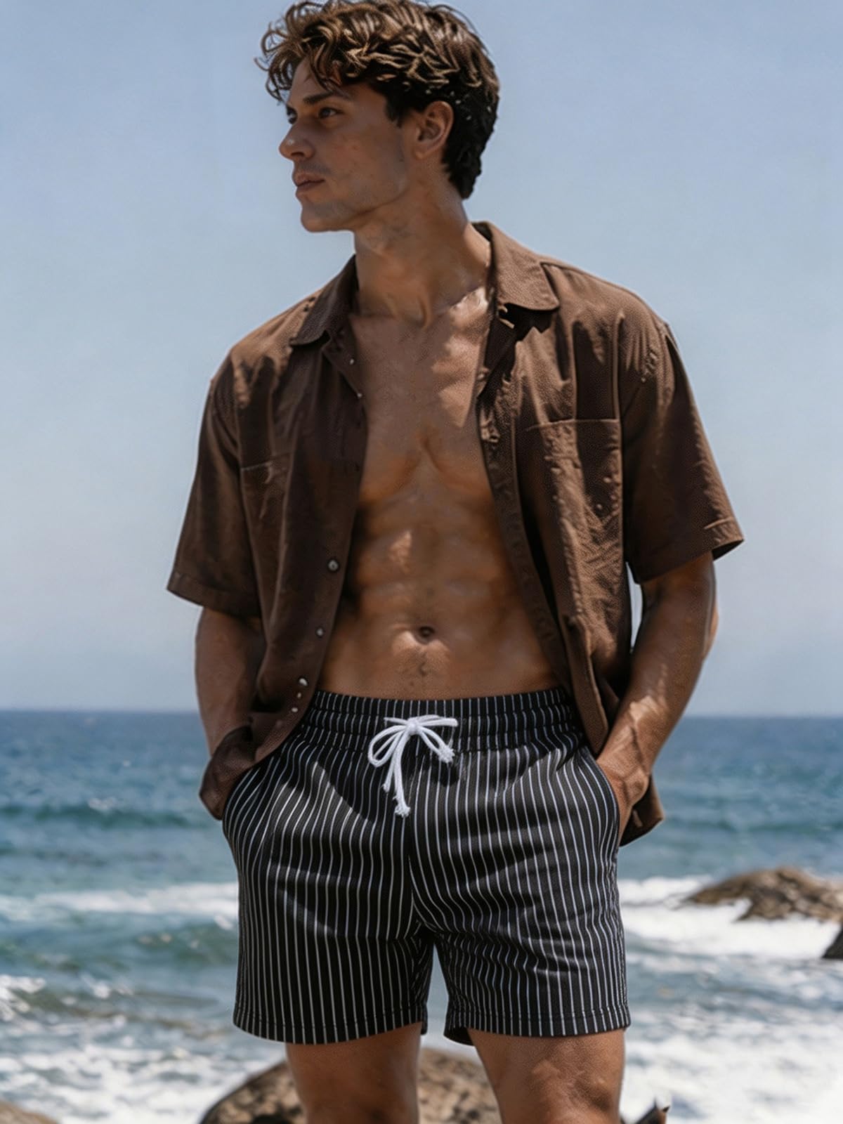 Pantalones cortos de algodón para hombre, de 12,7 cm, informales, de verano, con cintura elástica, ajuste clásico, para uso diario, para entrenamiento
