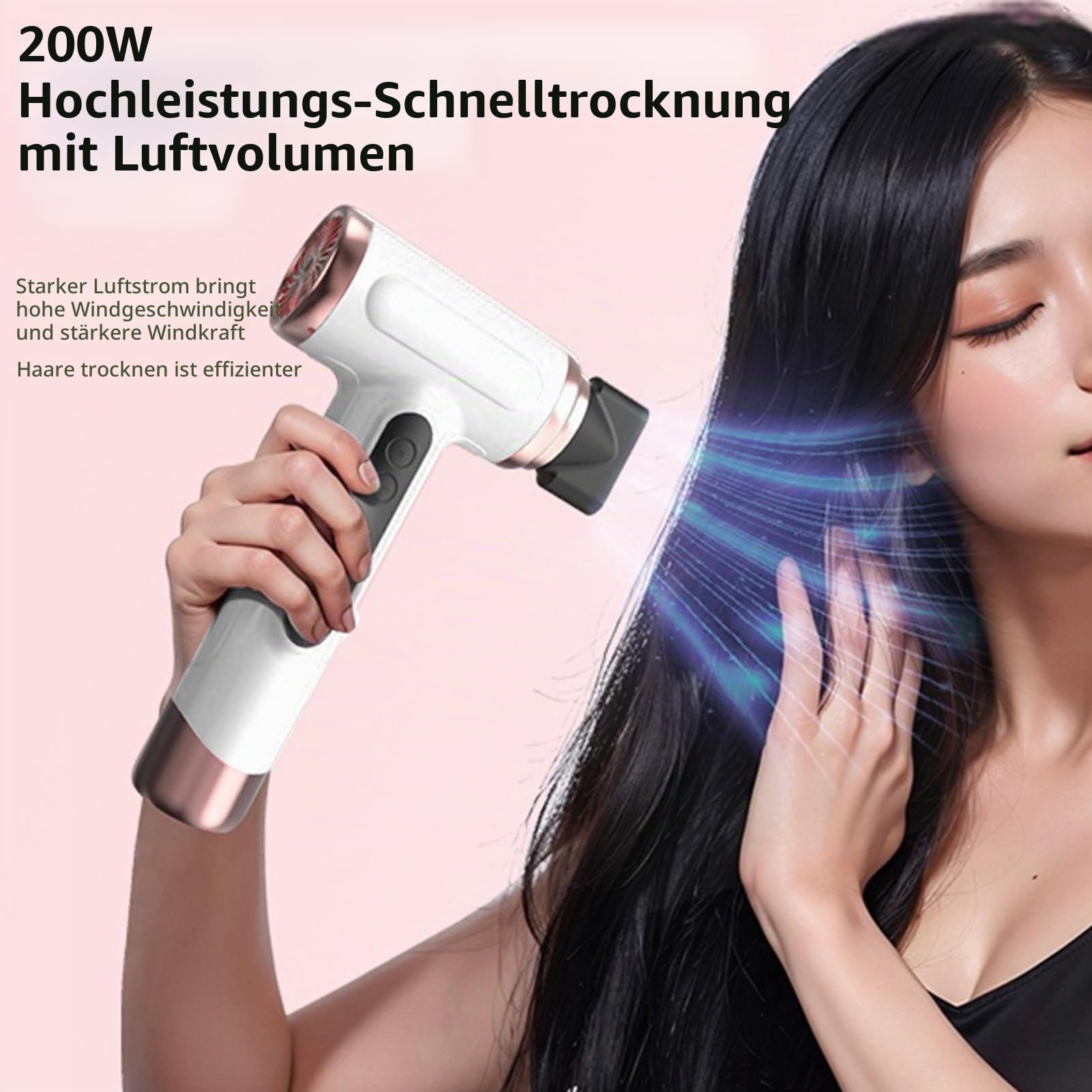 Schnurloser Haartrockner, Tragbarer Reise-Haartrockner, 200 W Schneller Ionen-Luftstrom, Heiß-Kalt-Wind-Design, 15000 MAh Wiederaufladbarer USB-Haartrockner für Schlafsaal,