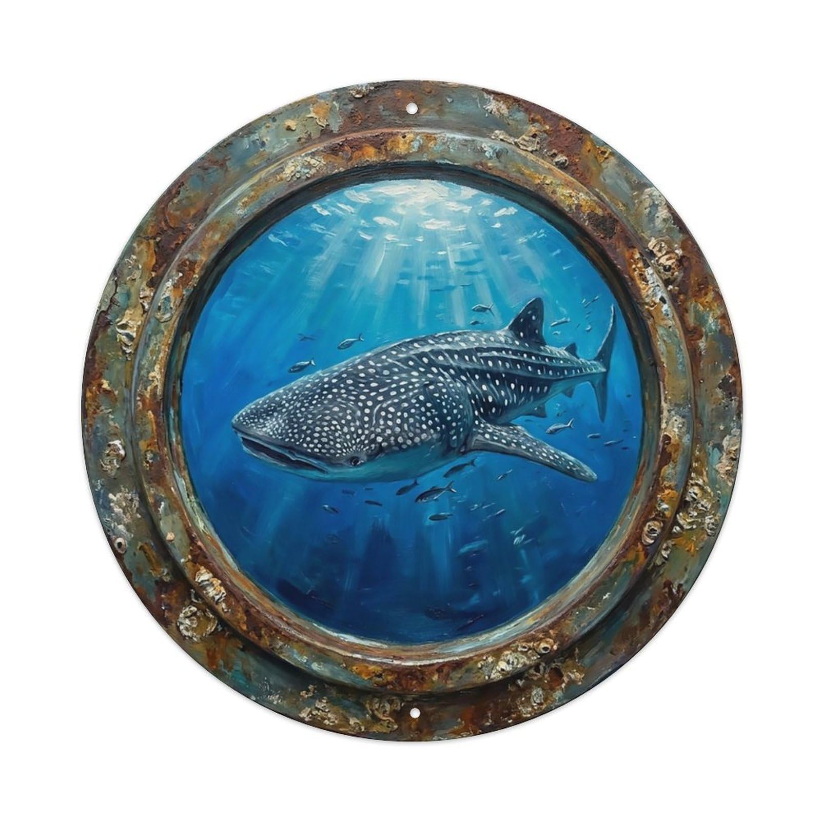 Vintage Porthole Whale Shark Spotted Ship Window Undersea Deep Sea Metal Tin Sign