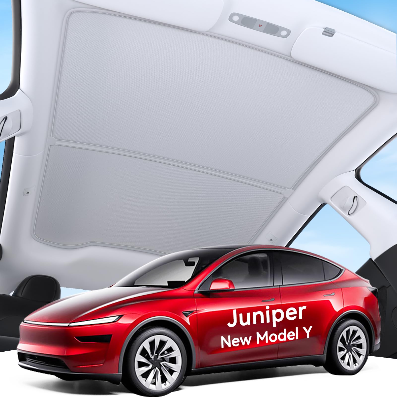 Photo 1 of SUMK Upgrade Sunshade Roof for Tesla Model Y Juniper 2025 2026, [Graphene Coatings & UPF 50+ & No-Sag] OEM-fit Precision Heat Insulation Glass Sunroof Cover for Tesla Model Y Accessories, Gray, 2PCS