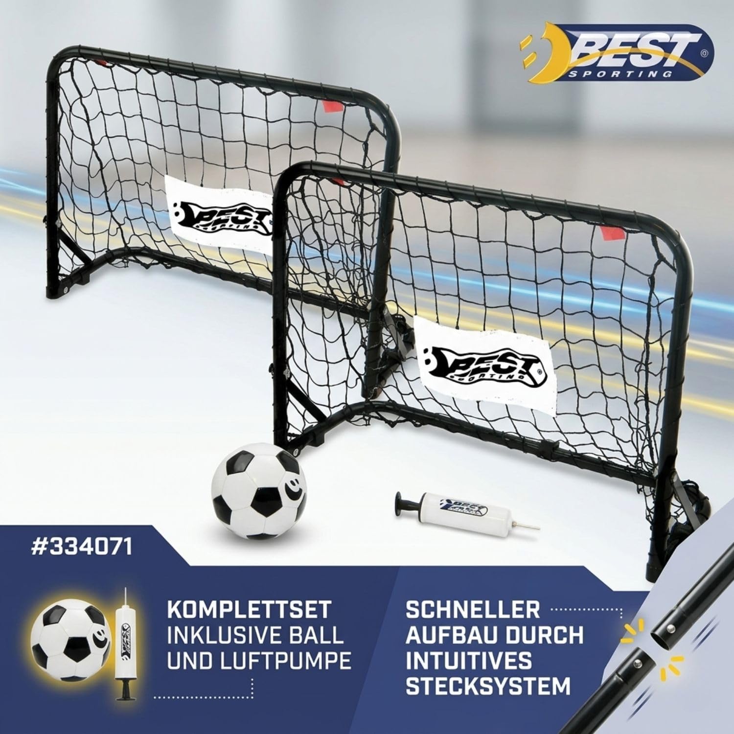 Best Sporting Mini Fussballtor | Fussballtore 2er Set - ideal als Fussball Geschenke Jungen | Inklusive Ball Größe 1, Luftpumpe, Erdanker zur Fixierung und Saugnäpfe für Glatte Oberfläche 60x45x24 cm