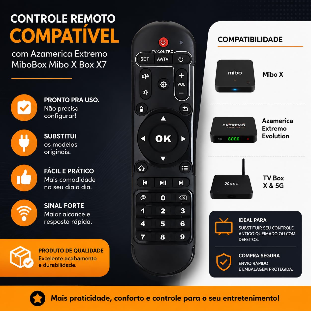 Controle Remoto Mibo X - Azamerica Evolution Extremo e TV Box -X7