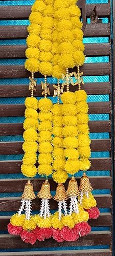 Miniatura 1 de Guirnalda de caléndula de 3 piezas de 5 pies  Decoración de manto de fiesta de boda indiaamericana, guirnaldas de imitación guirnaldas de boda,