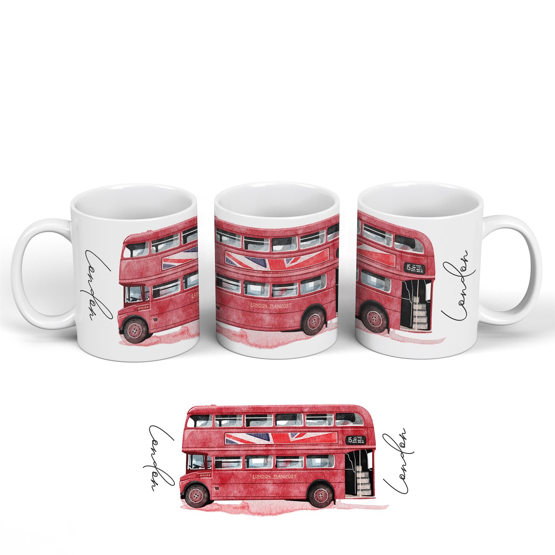 Global Designs London Routemaster Red Bus Illustration Souvenir Ceramic Mug