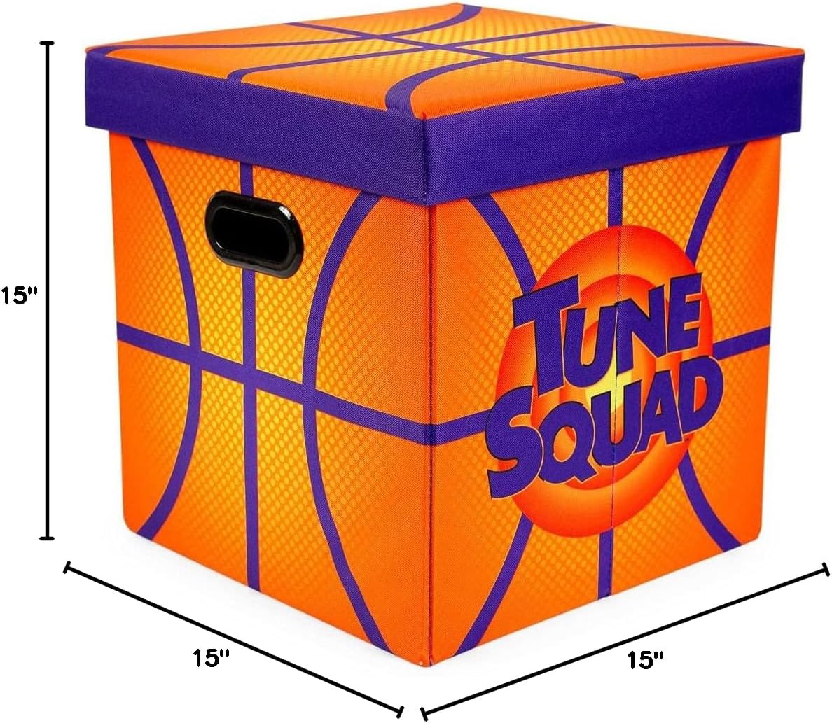 Wikoo Space Jam: A New Legacy Orange 15-Inch Foldable Storage Bin Chest with Lid | Fabric Basket Container, Cube Organizer with Handles | Brown Cubby Cube, Closet Organizer | Sports Basketball Gifts