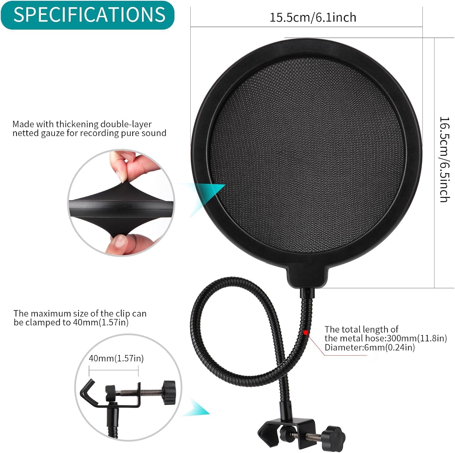Professional Microphone Pop Filter Shield,Mic Wind Mask Shield Screen with Blue Yeti and Any Other Microphone - Image 2