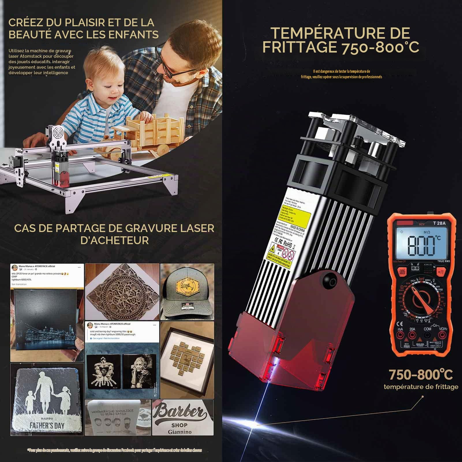 ATOMSTACK Graveur laser machine de découpe et de gravure laser A5 P série puissance de sortie 5W-5.5W protection des yeux à mise au point fixe, graveur laser à spot comprimé