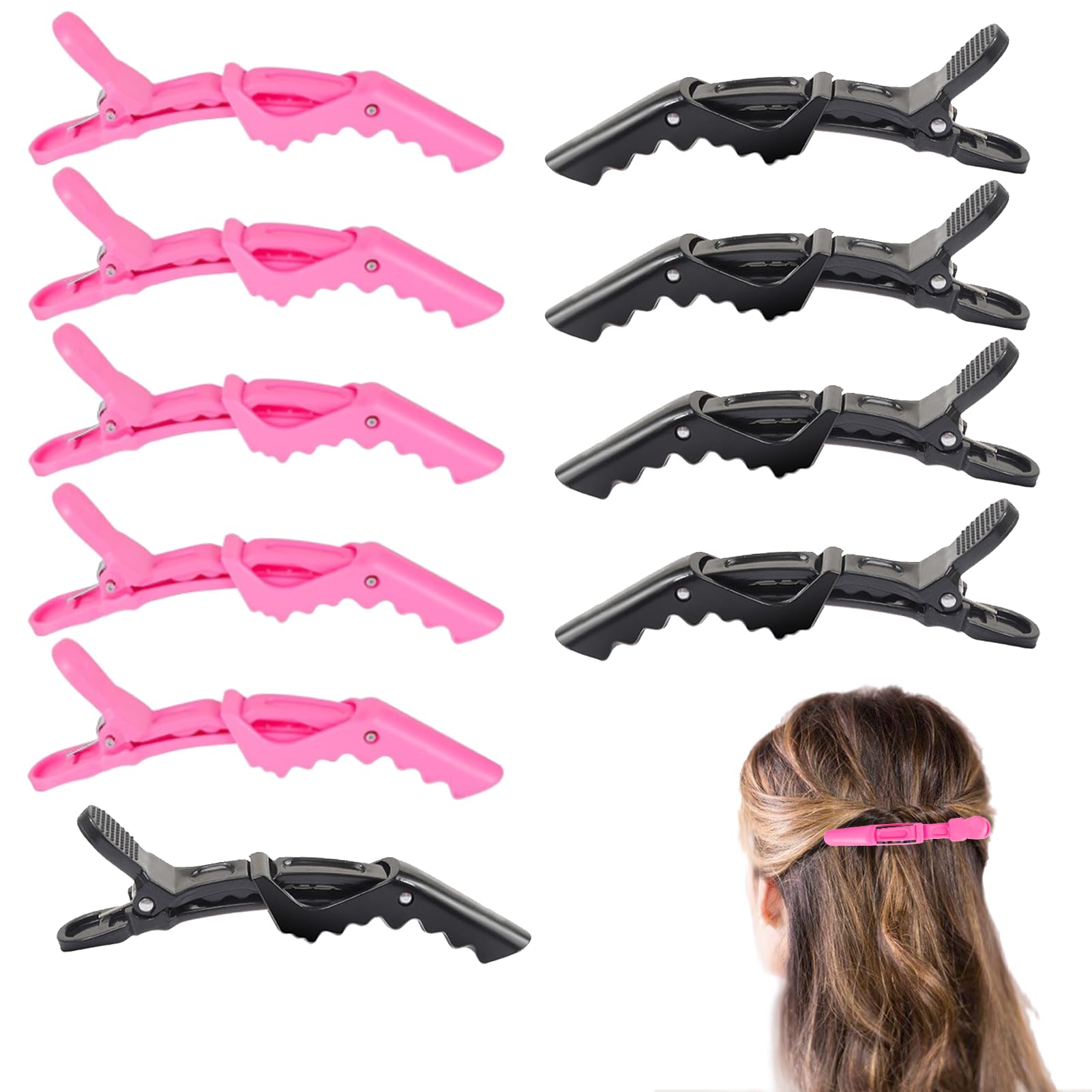BYYT 10 pinzas para el pelo de peluquería, pinzas para el pelo, accesorios de peluquería profesionales, pinzas para el pelo para mujeres, pinzas de peluquería profesionales (negro y rosa)