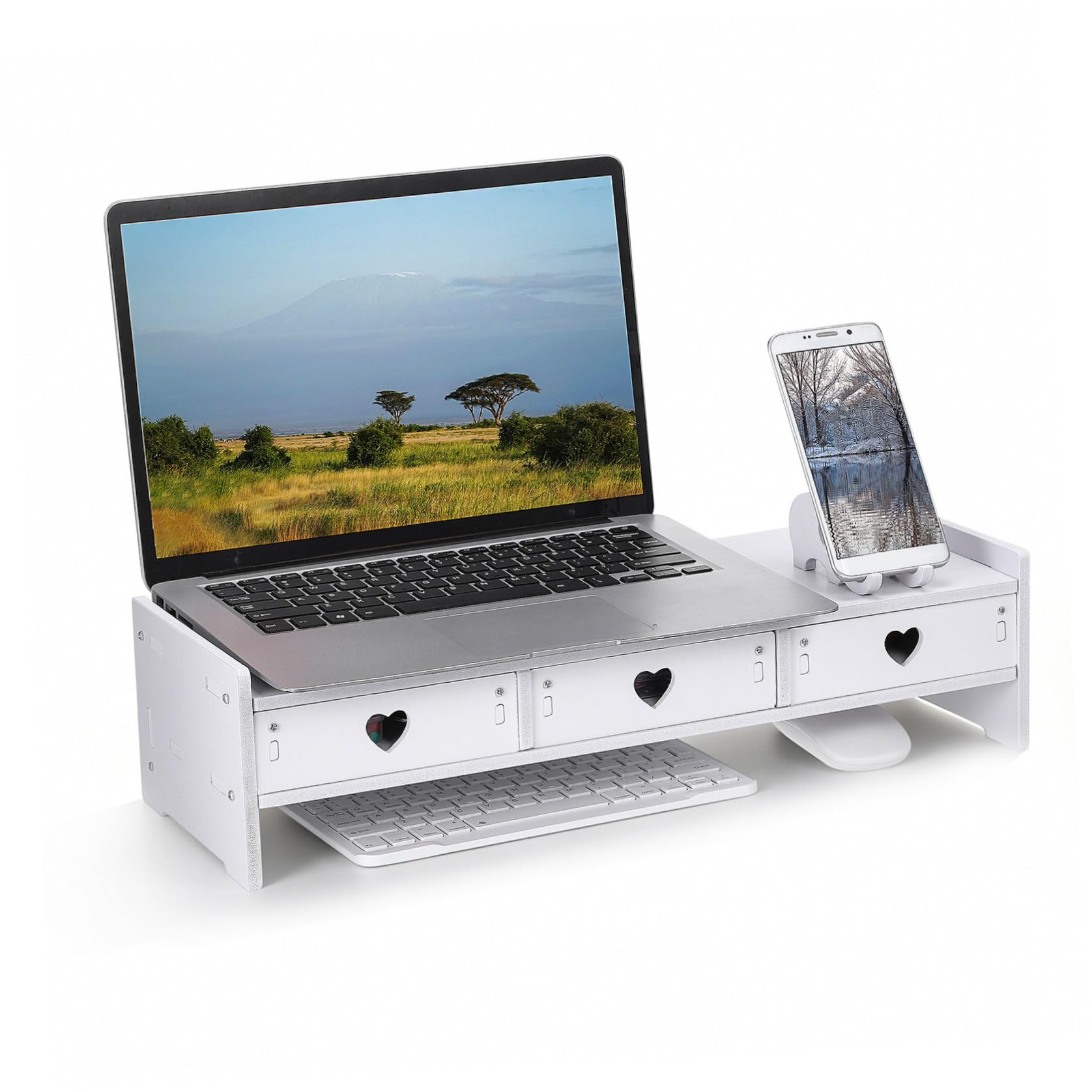 PRETYZOOM Supporto Monitor Cassetti Bianco in Pvc, Rialzo Scrivania