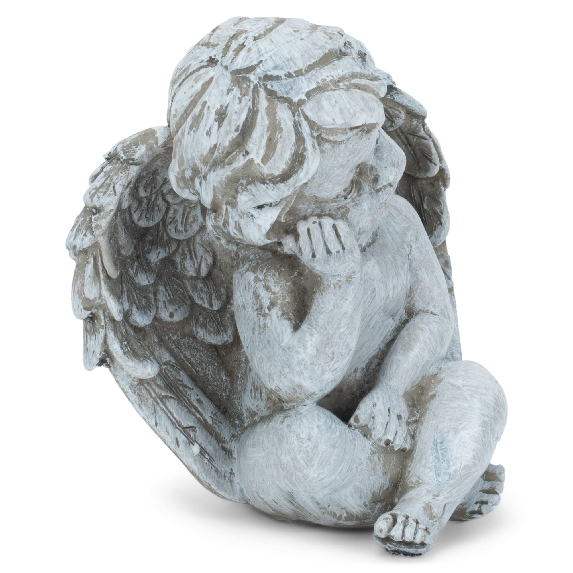 Engel Mit Vögeln Gartenfigur – Zinngraue Kunstharz-Statue, Dekorativ Für Garten, Tisch Oder Regal