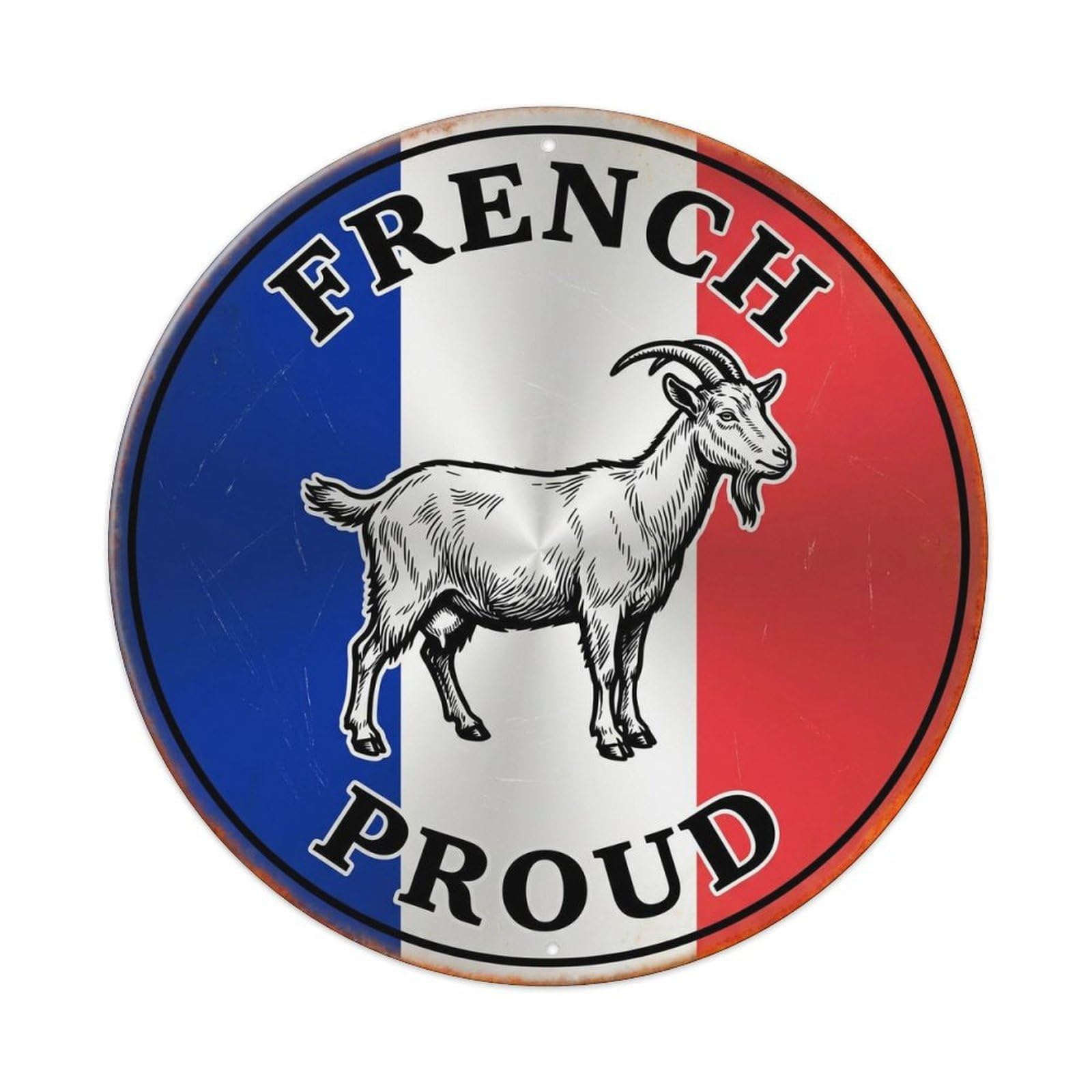 Olhnbad Style French Proud Goat Farm Animal Heritage Emblem Metal Tin Sign