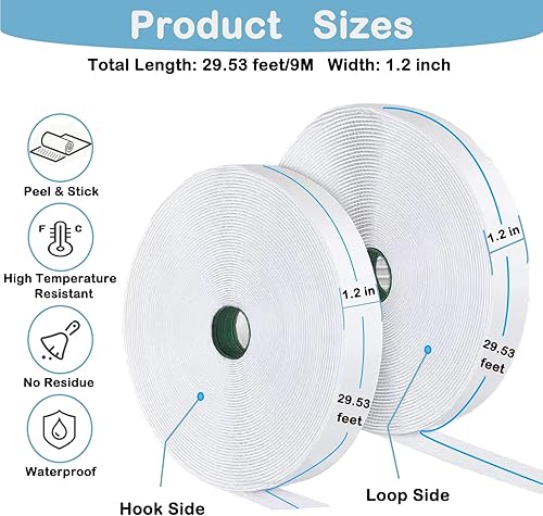 Miniatura 9 de Tiras con adhesivo resistente, 1.2 pulgadas x 41 pies, resistentes tiras autoadhesivas de doble cara, rollos de cierre adhesivo de nailon para el