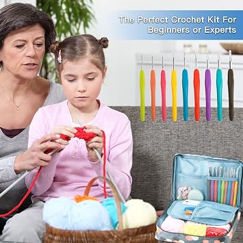 CENBEN 40pcs Crochet Kits for Beginners, Ergonomic Crochet Hooks Set with Storage Bag, Crochets Starter Kit with Wool Yarn and Instructions for Beginners Adults