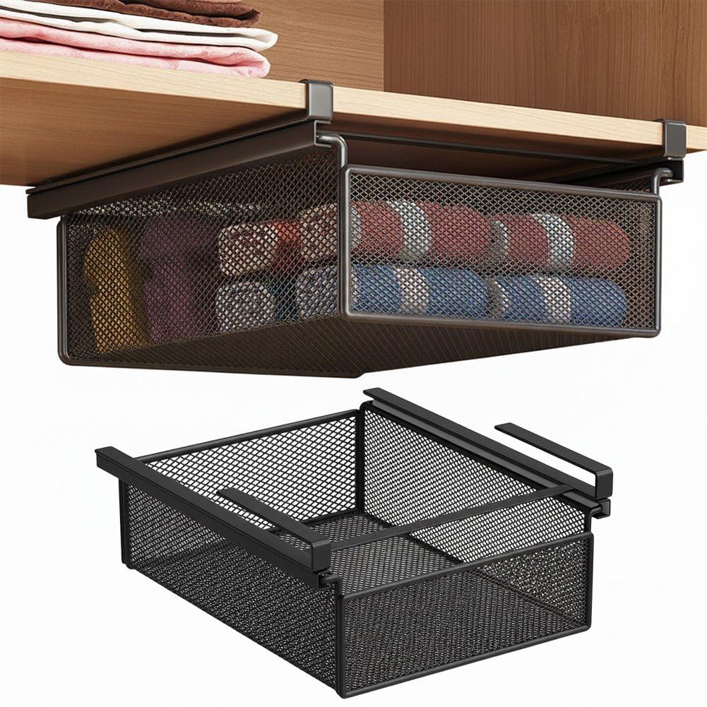 Cestino Sottopensile, Organizer Appendere sotto Il Mobile, Cestino Estraibile per Armadio, Cucina, Credenza, Guardaroba