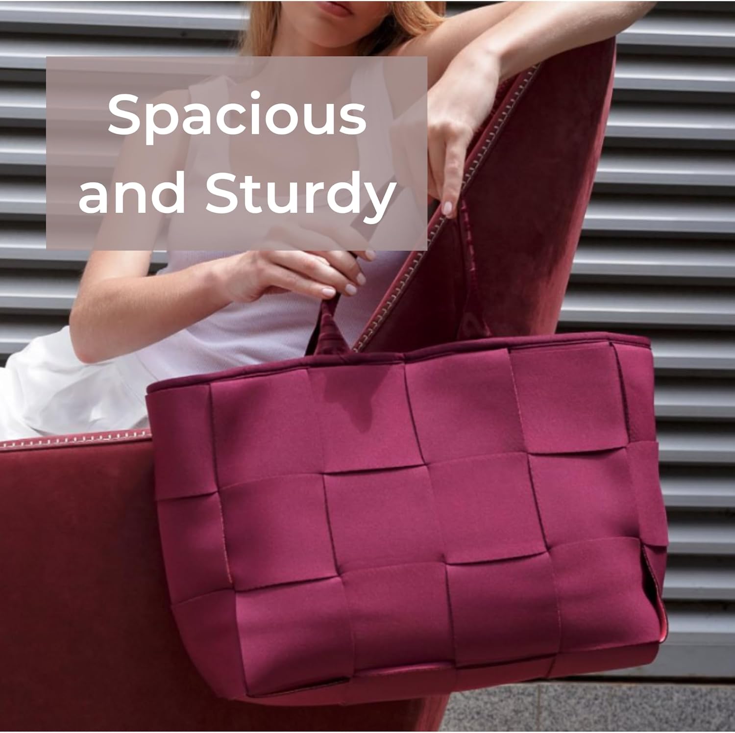 POPUPS Interwoven Large Neoprene Foldable Tote Bag, Weekender Bag for Women - Travel Crossbody Purse - Image 6