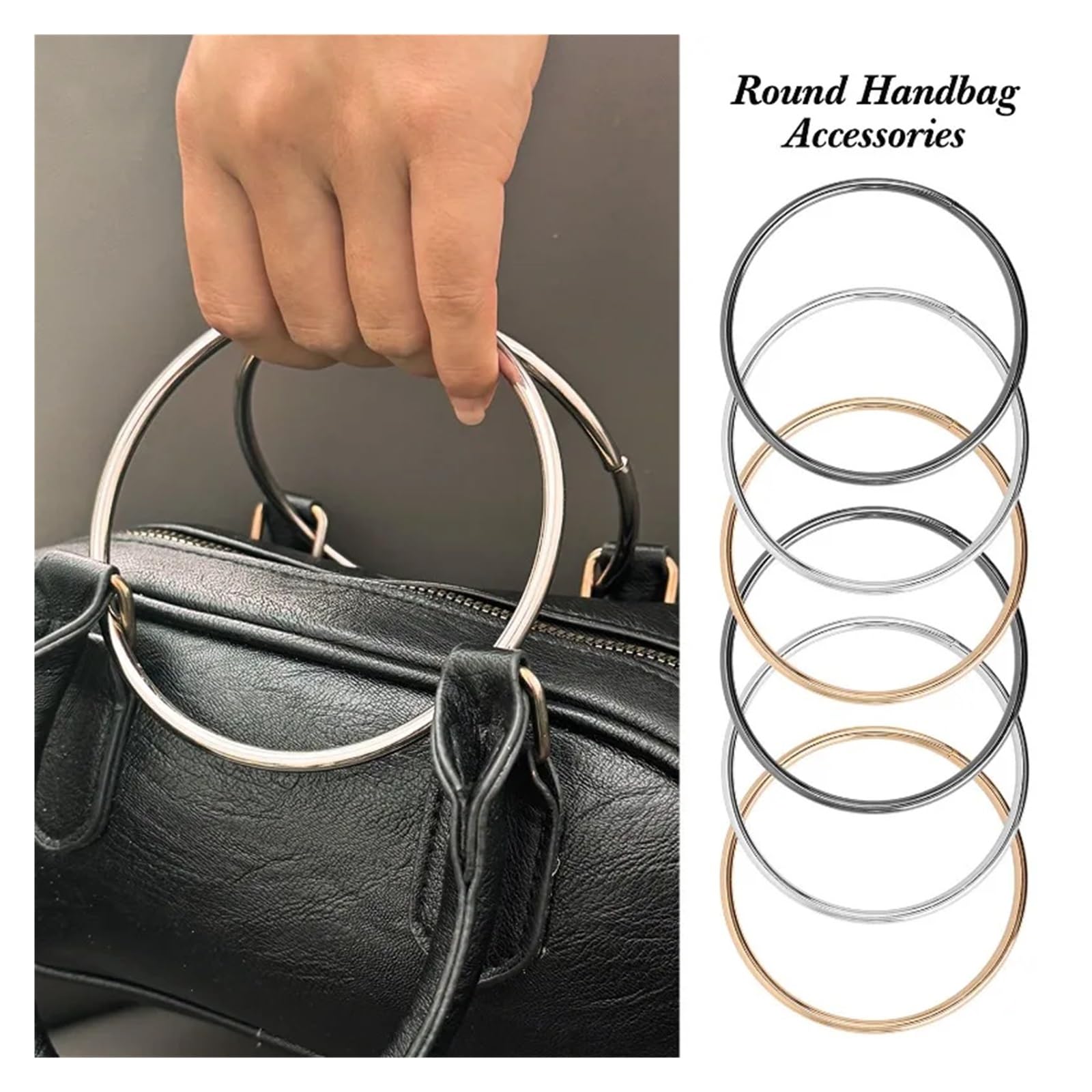 MRKU Asa de Madera para Bolso, Accesorios para Bolsos, Manualidades, Bricolaje, Redondo, 2 Piezas, Elegante, Redondo, con Anilla en O, Correa de Metal de Repuesto para Bolso, Hecho a Mano.