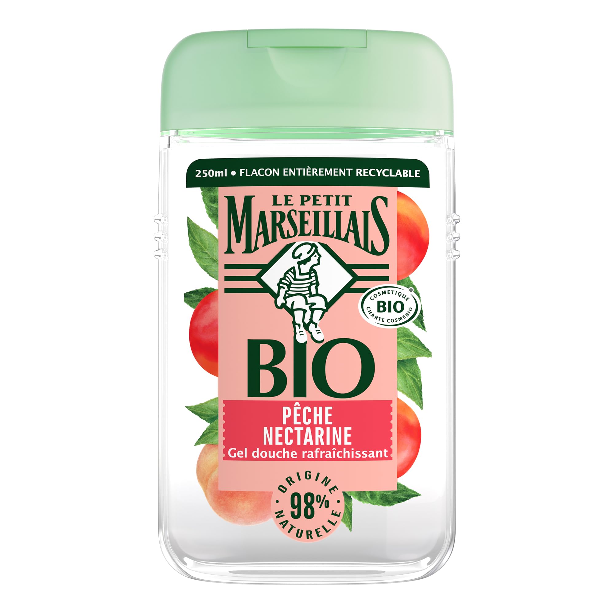 Le Petit Marseillais – Gel Douche Rafraîchissant Certifié BIO Pêche Nectarine (flacon de 250 ml) – 98 % d'origine naturelle et pH neutre pour la peau – Emballage recyclable et rechargeable