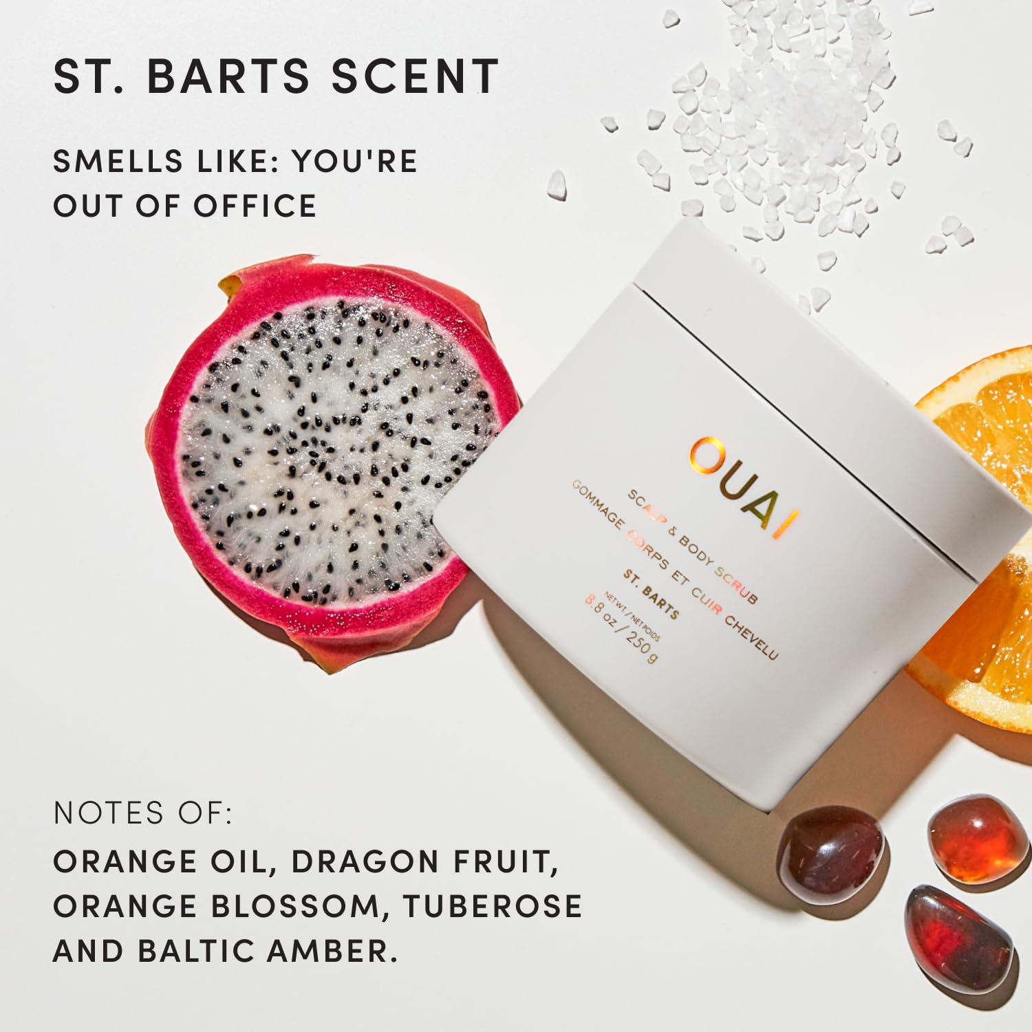 OUAI St. Barts Scalp and Body Scrub, Deep-Cleansing Sugar Scrub for Hair and Skin that Exfoliates and Moisturizes, 8.8 Oz