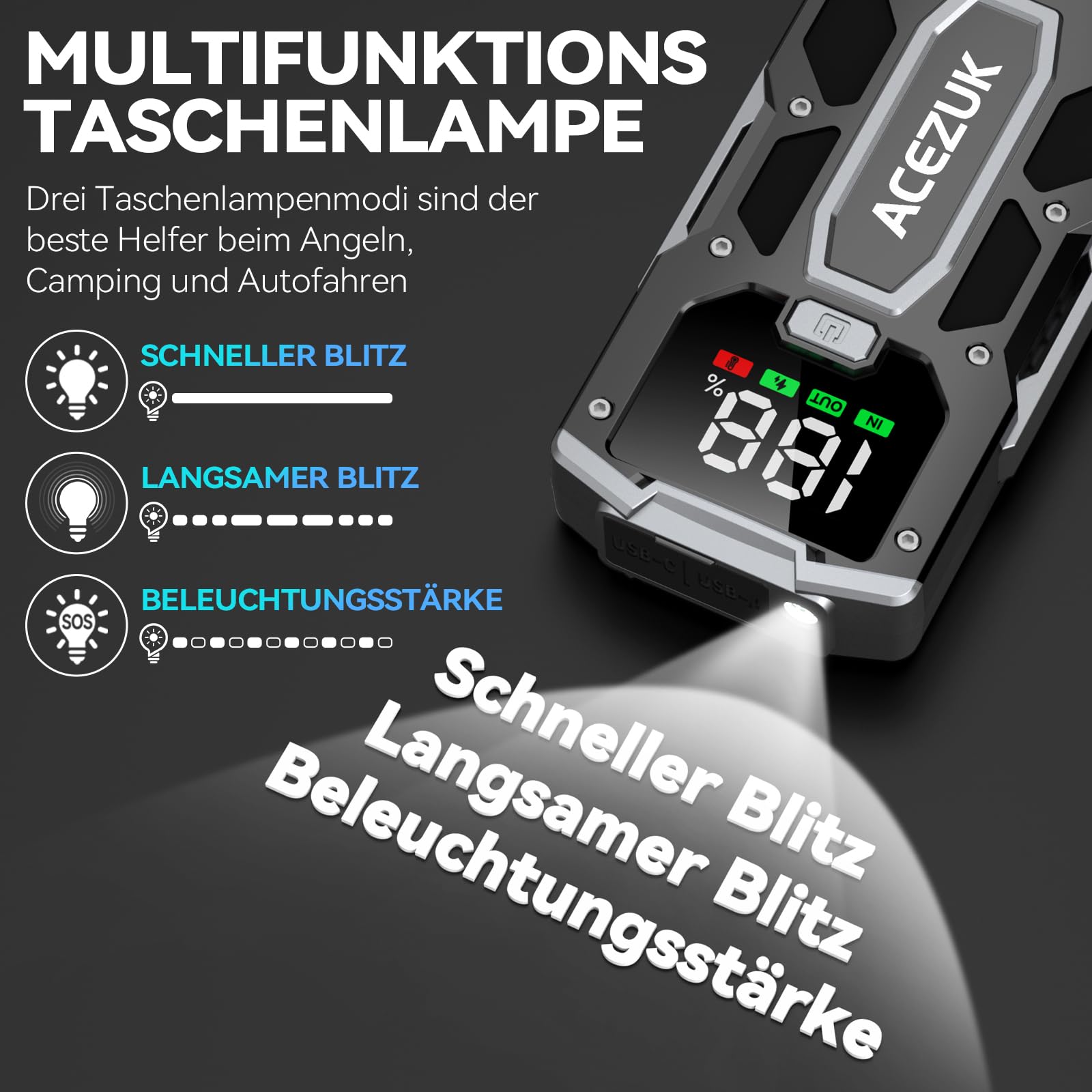 ACEZUK Starthilfe Powerbank 8000A, Leistungsstarker 12V Autobatterie Booster für PKW, SUV, Motorrad und Rasenmäher, Startet bis zu alle Benziner &10.0L Diesel, LCD-Großdisplay, LED-Notlicht