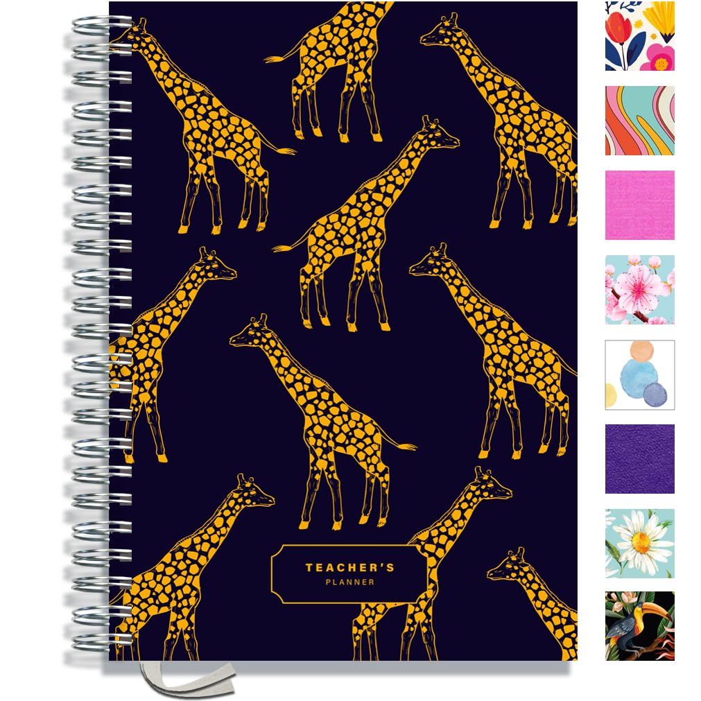 Teacher Planner 2026-2027 A4 size by Pirongs | 9 Lesson Planner for Teachers | Page a day | Undated, Hardback, Wiro-bound Teachers Planner - Giraffe