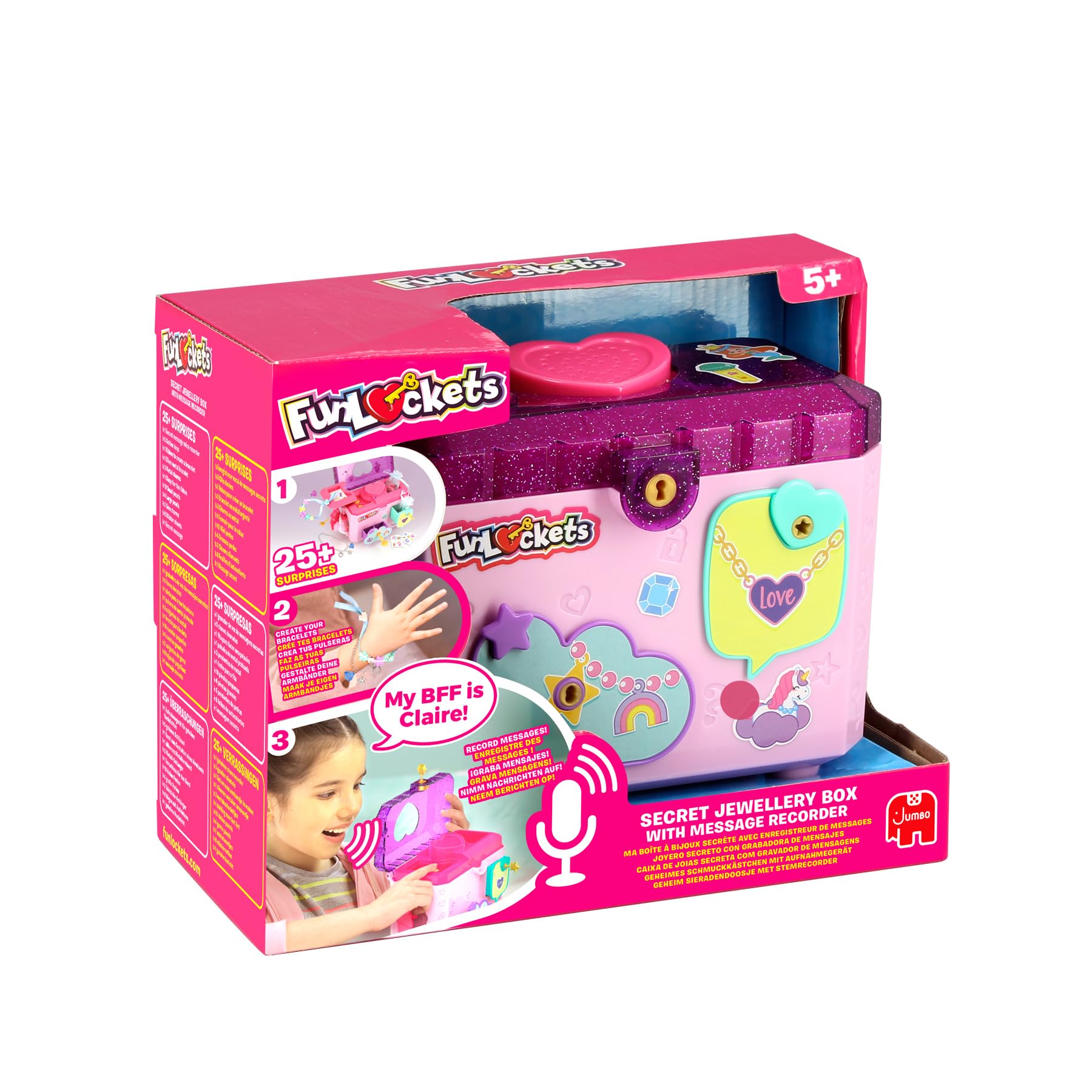 FUNLOCKETS - Joyero Secreto con Grabadora de Mensajes, Juguete a Partir de 5 años, Accesorios para Crear Joyas, Juguete para niñas y niños, con más de 25 sorpresas, Elementos coleccionables