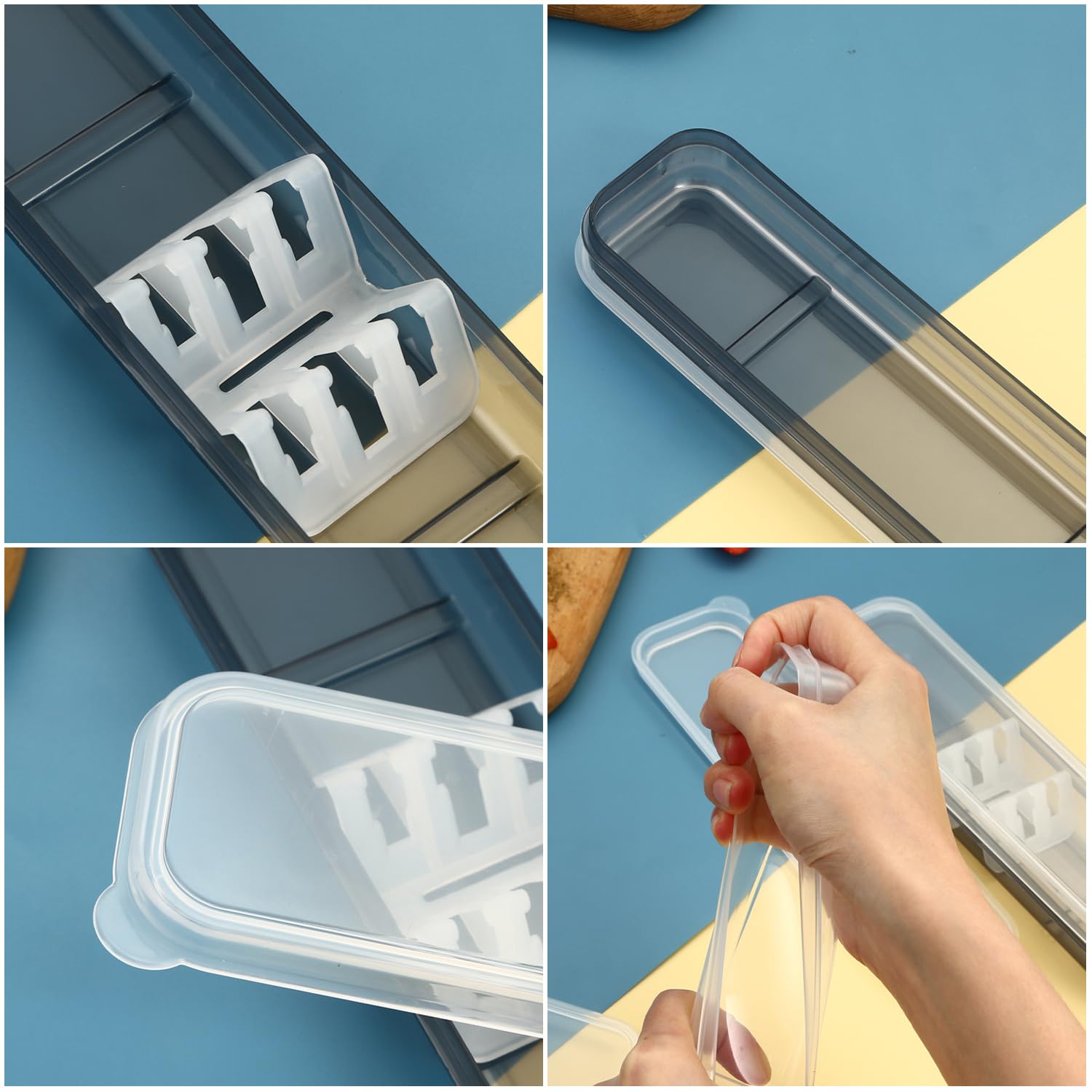 TorSor 4 Pack Travel Utensil Holder Carrying Case with Slot Stand Storage Box Organizer for Outdoor Reusable Tableware Kit Portable Flatware Cutlery Set Camping Knife Fork Spoon Chopsticks Utensils