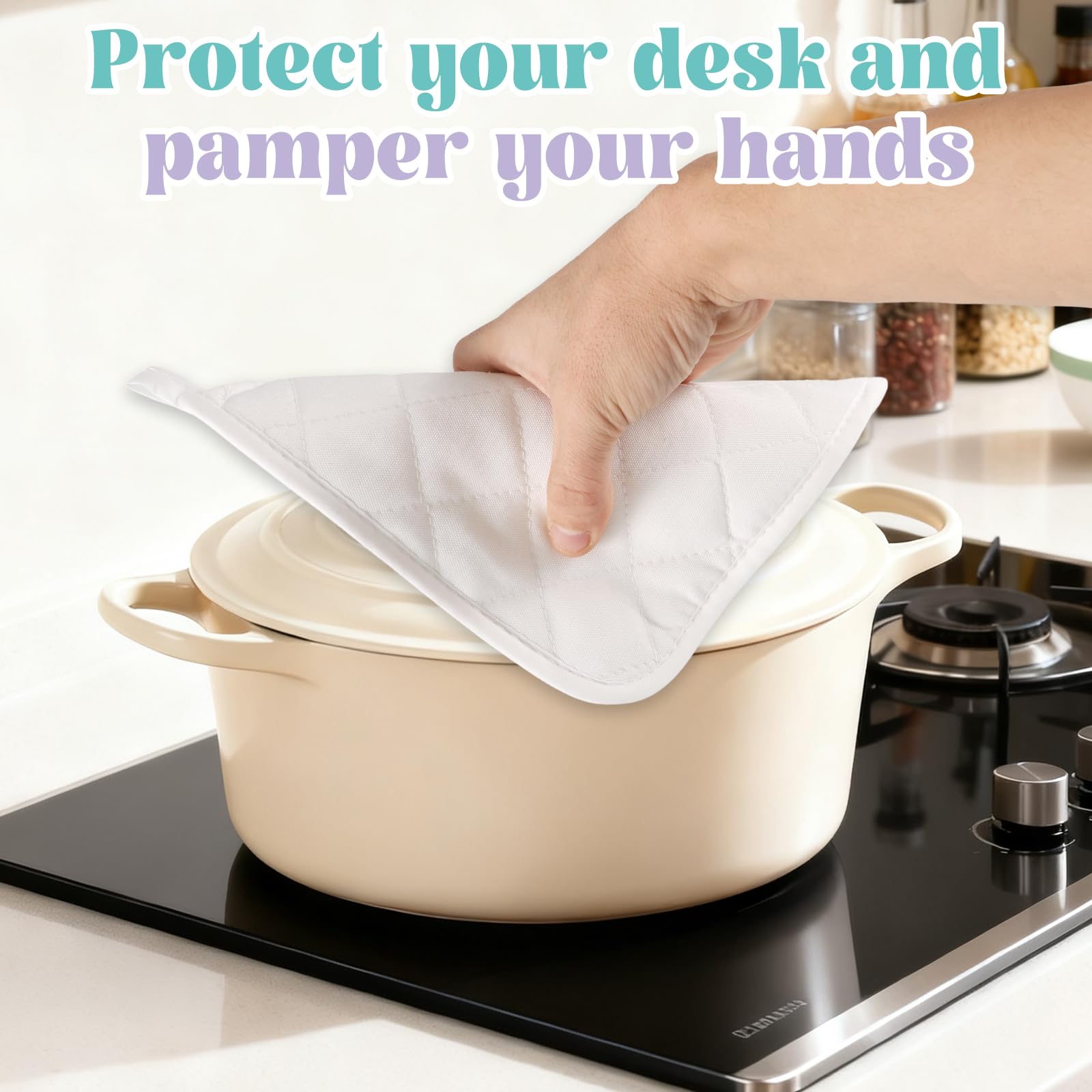 Topflappen, Großpackung zum Basteln, inklusive 16 weißen, hitzebeständigen Topflappen und Ofenhandschuhen mit 24 Herstellern für Küche, Kochen und Backen, Weihnachten, DIY-Projekt-Set, 40 Stück