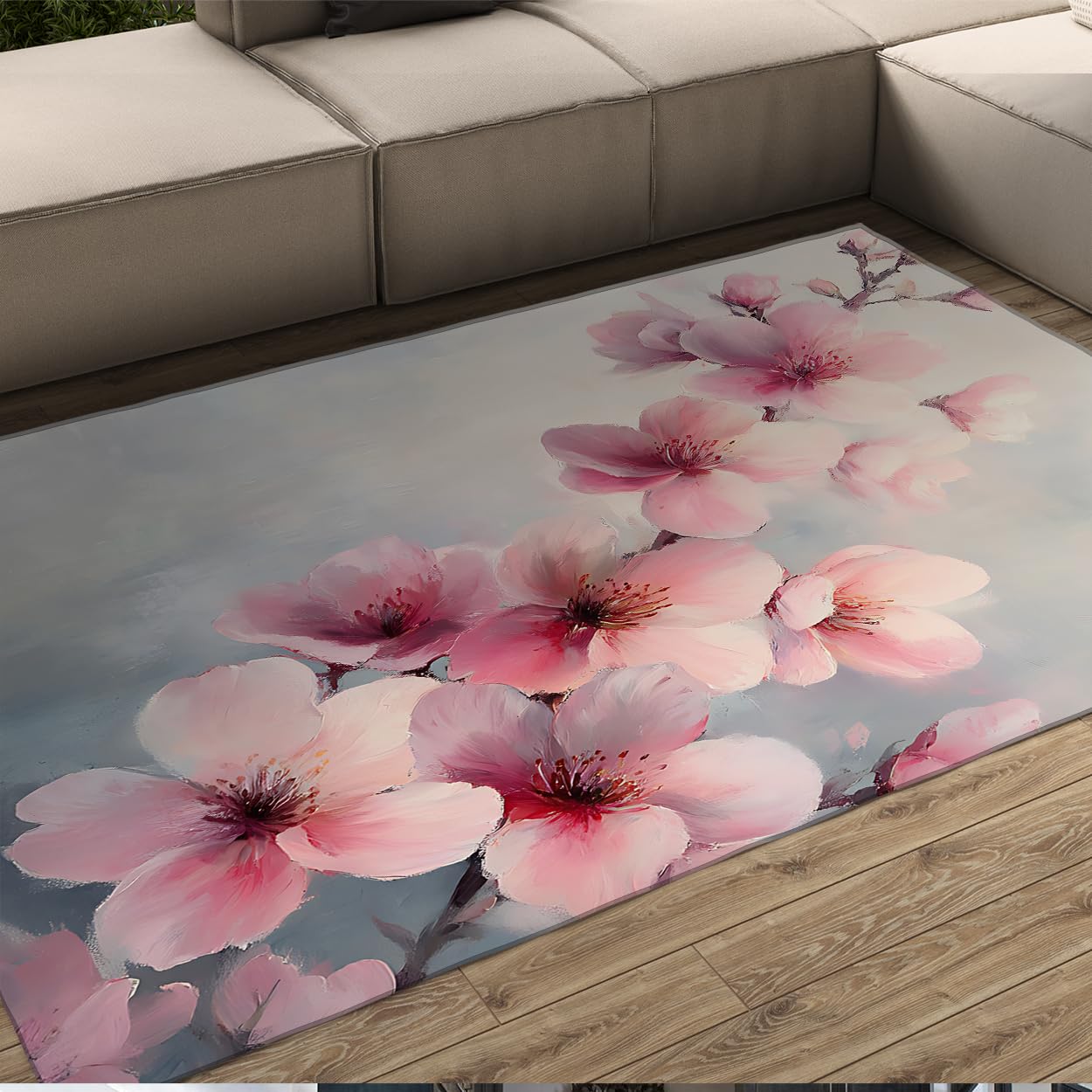 Tapis style moderne fleurs de cerisier imprimé haut de gamme 120x150