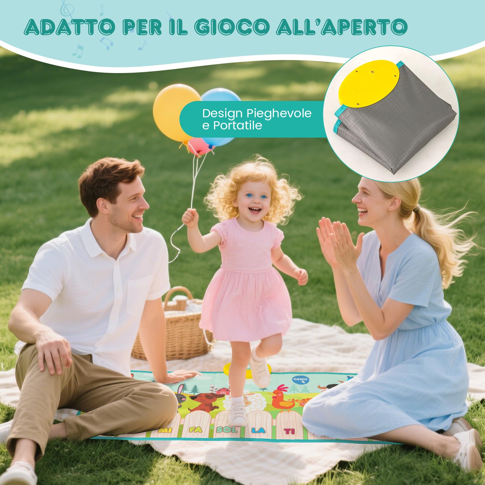COSTWAY Tappeto Musicale, Tappetino per Pianoforte con 10 Animali, 10 Tasti e 10 Canzoni, Giochi Bambini 1 Anno, Regalo per Ragazzi