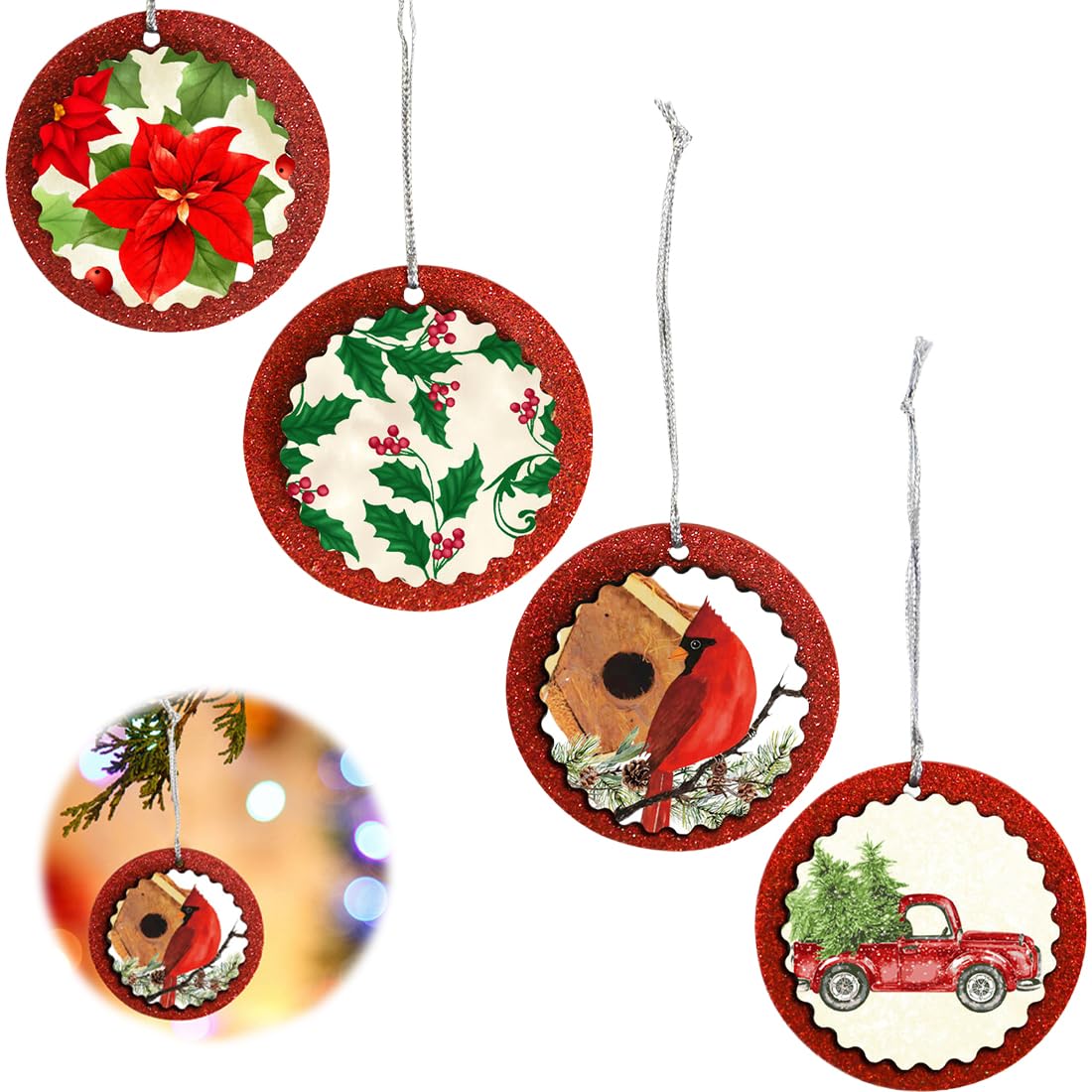 ZKGYUS 4 PCS decoracion navidad, adornos navidad, Decoration Noel Sapin Bois, Colgante de Navidad multicolor, Disques en Bois Ronds, pour Arbre de Noël Artisanat Bricolage